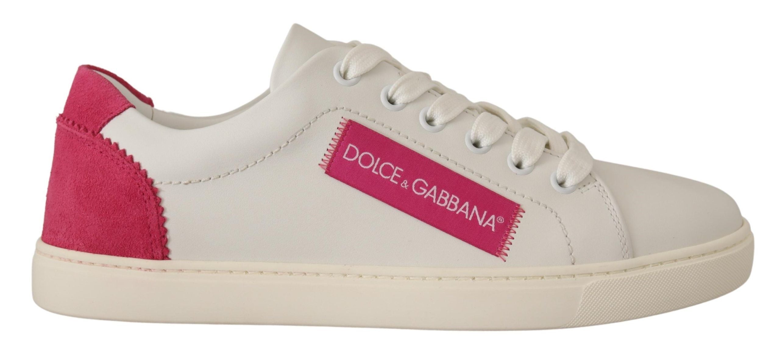 Dolce & Gabbana White Pink Leather Low Top Sneakers Womens Shoes LUNESCAPE
