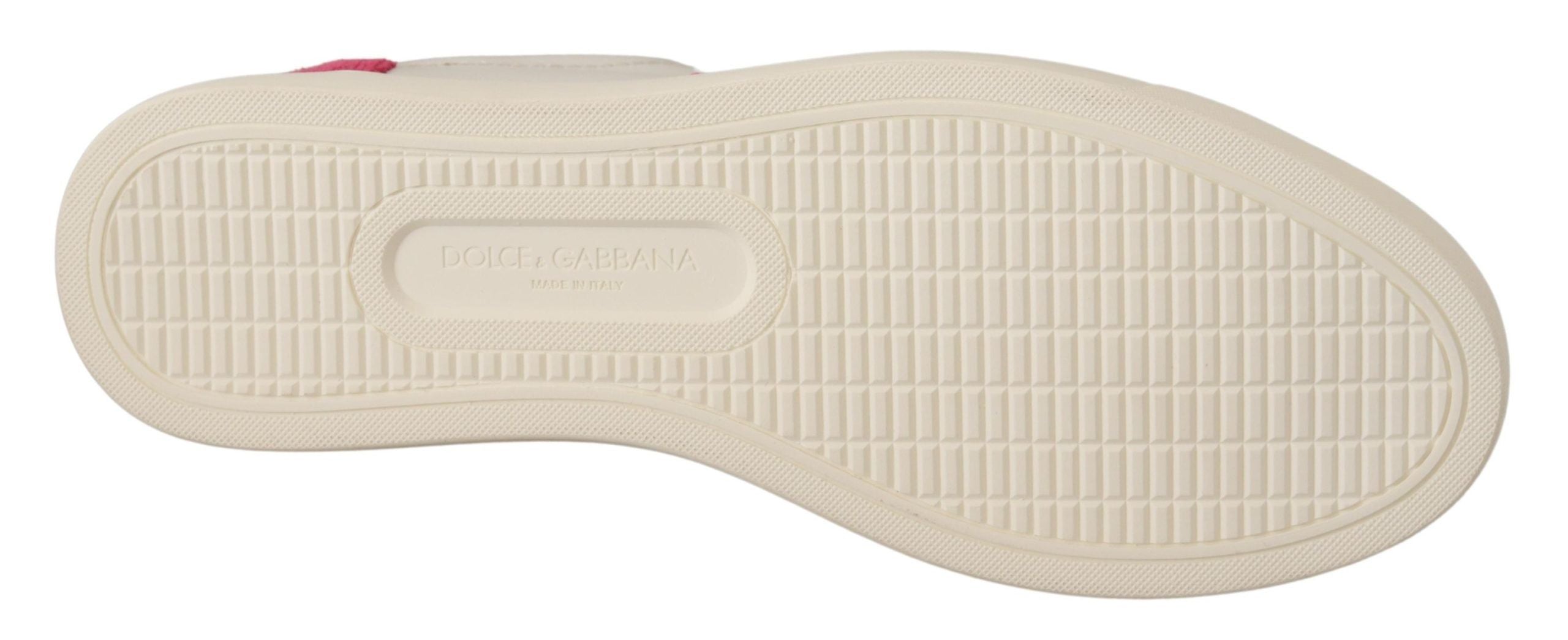 Dolce & Gabbana White Pink Leather Low Top Sneakers Womens Shoes LUNESCAPE