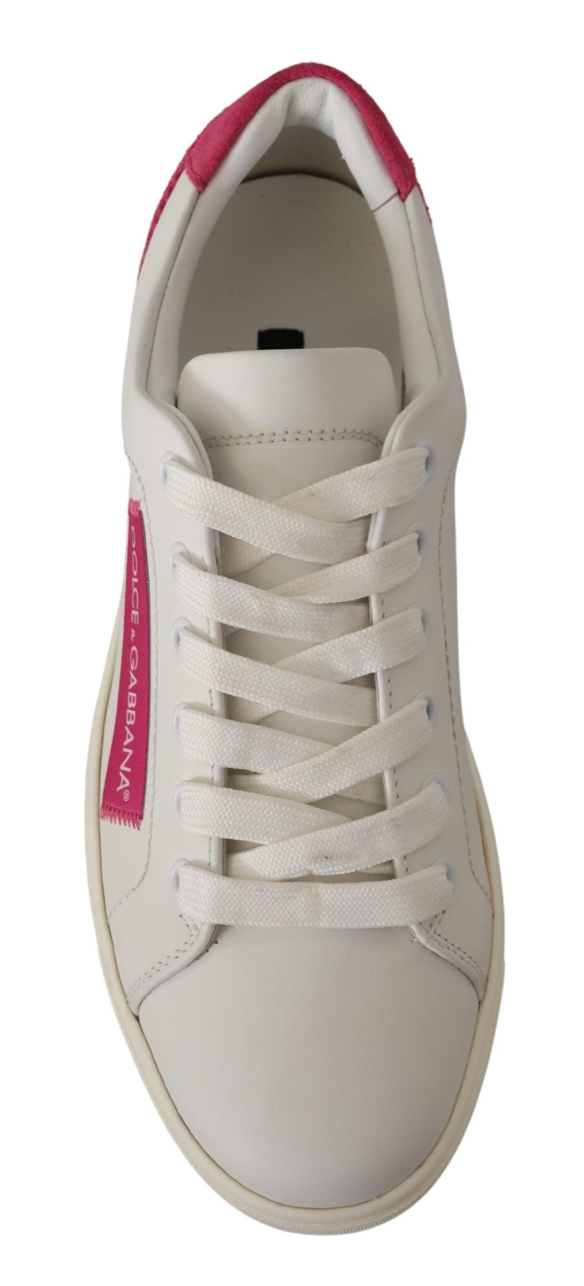 Dolce & Gabbana White Pink Leather Low Top Sneakers Womens Shoes LUNESCAPE