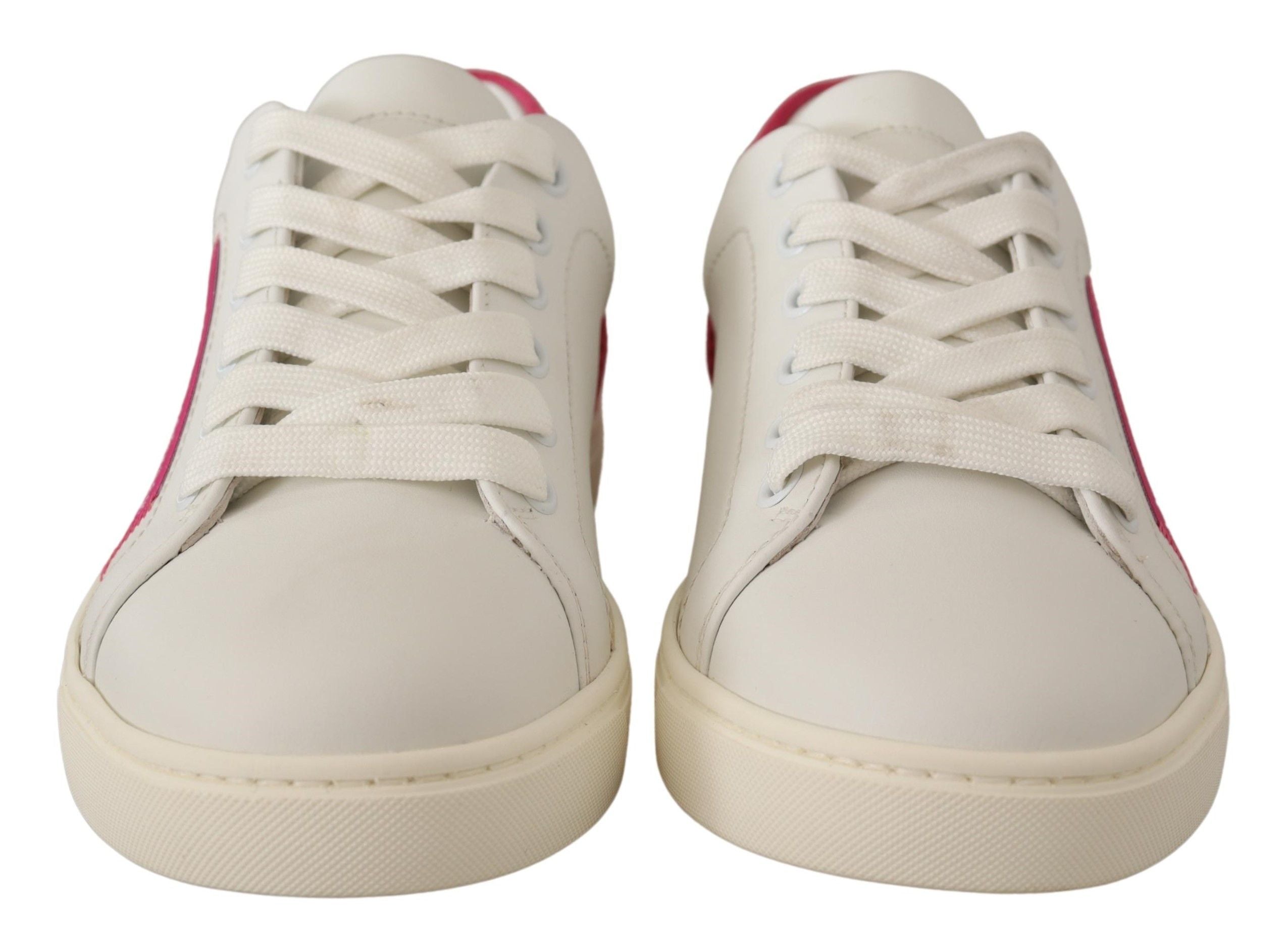 Dolce & Gabbana White Pink Leather Low Top Sneakers Womens Shoes LUNESCAPE