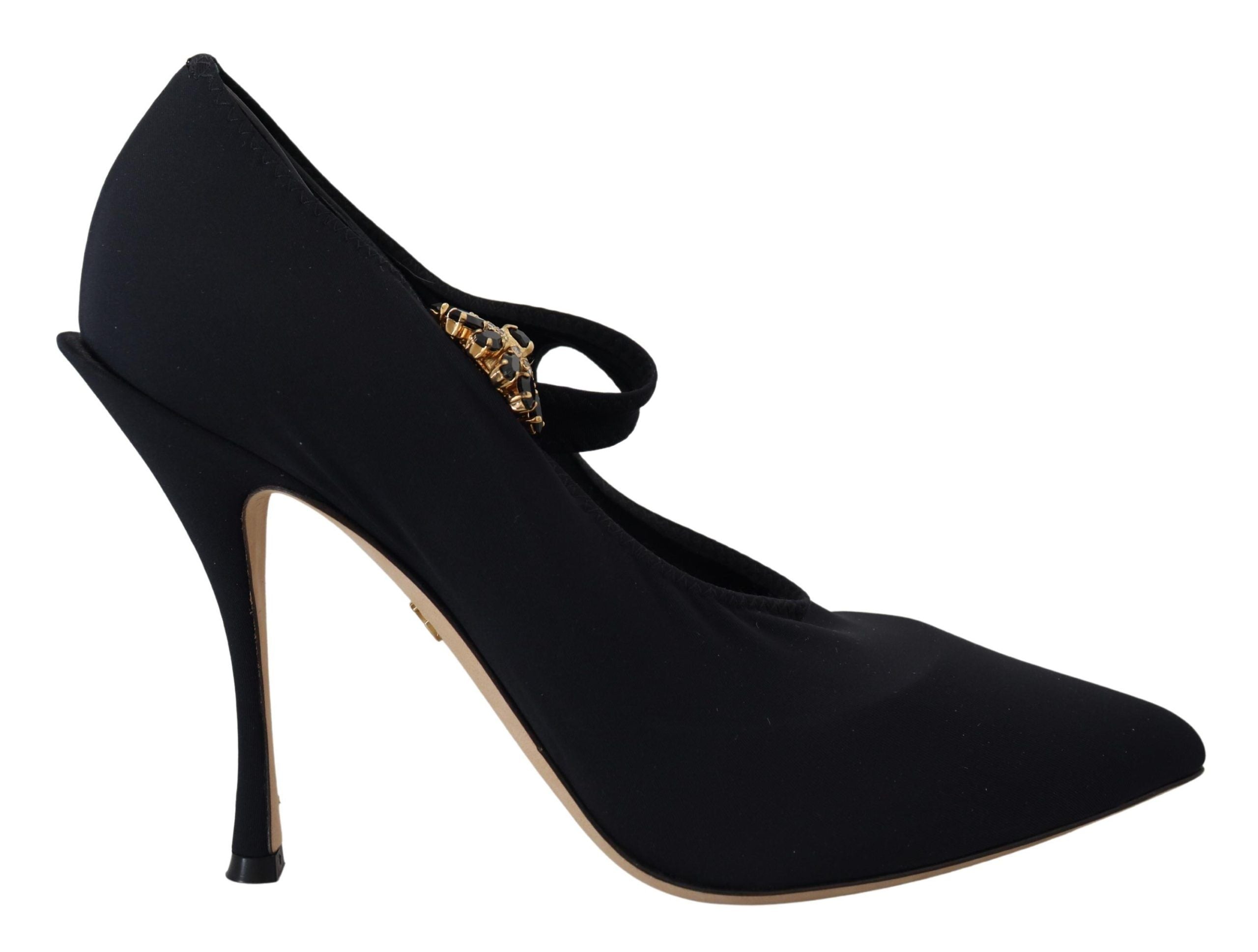 Dolce & Gabbana Black Socks Stretch Crystal Pumps Shoes LUNESCAPE