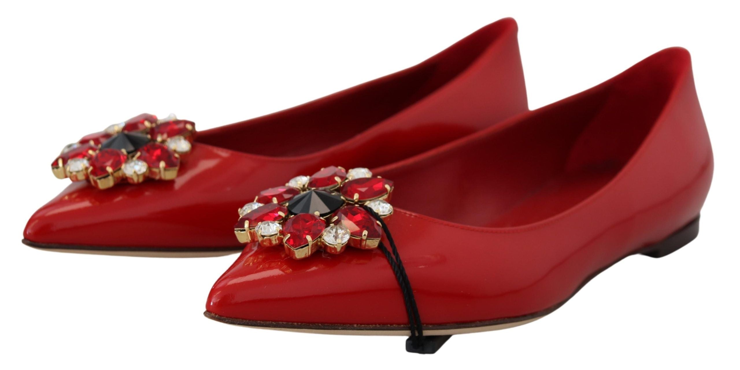 Dolce & Gabbana Red Leather Crystals Loafers Flats Shoes LUNESCAPE