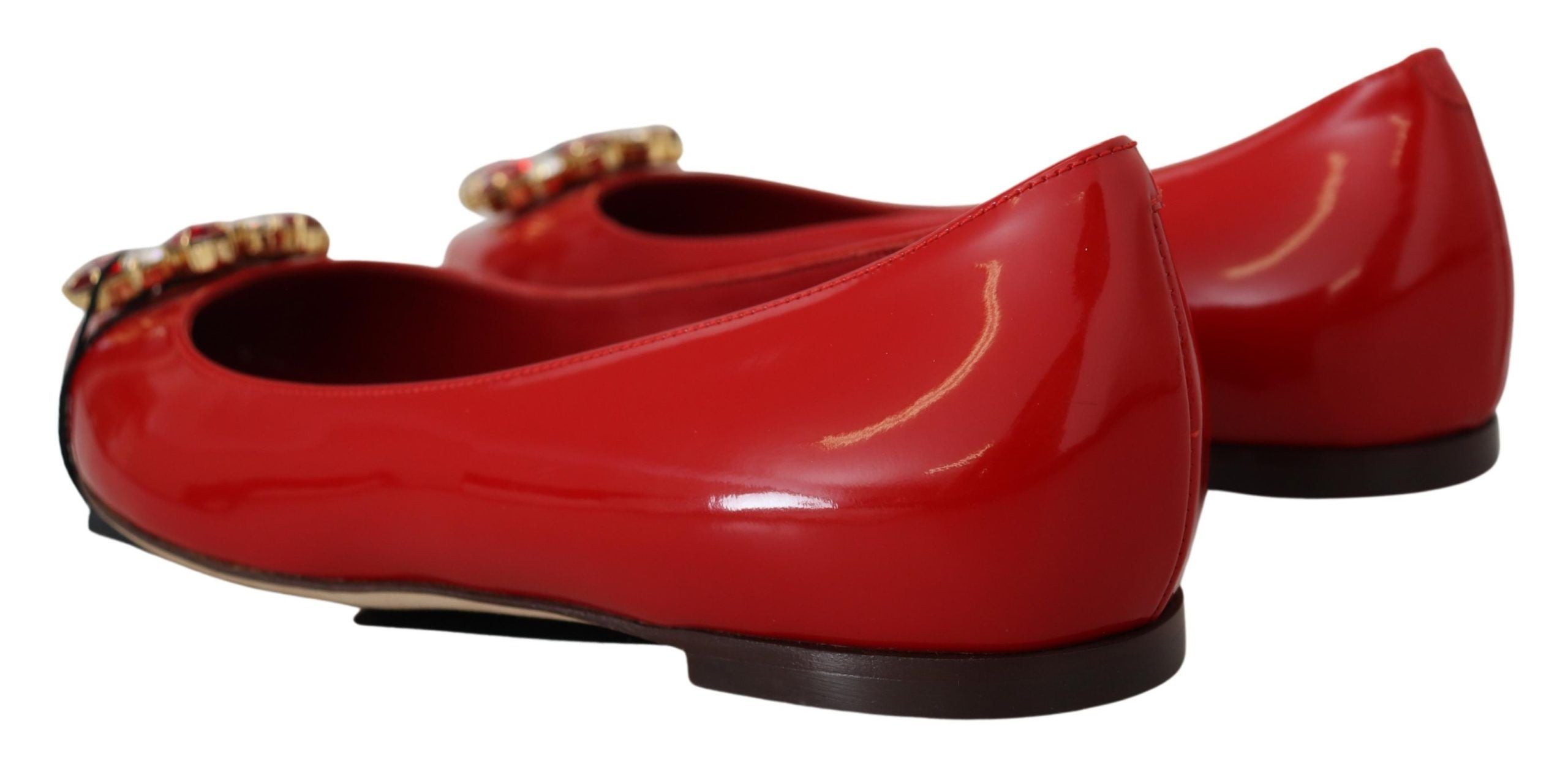 Dolce & Gabbana Red Leather Crystals Loafers Flats Shoes LUNESCAPE