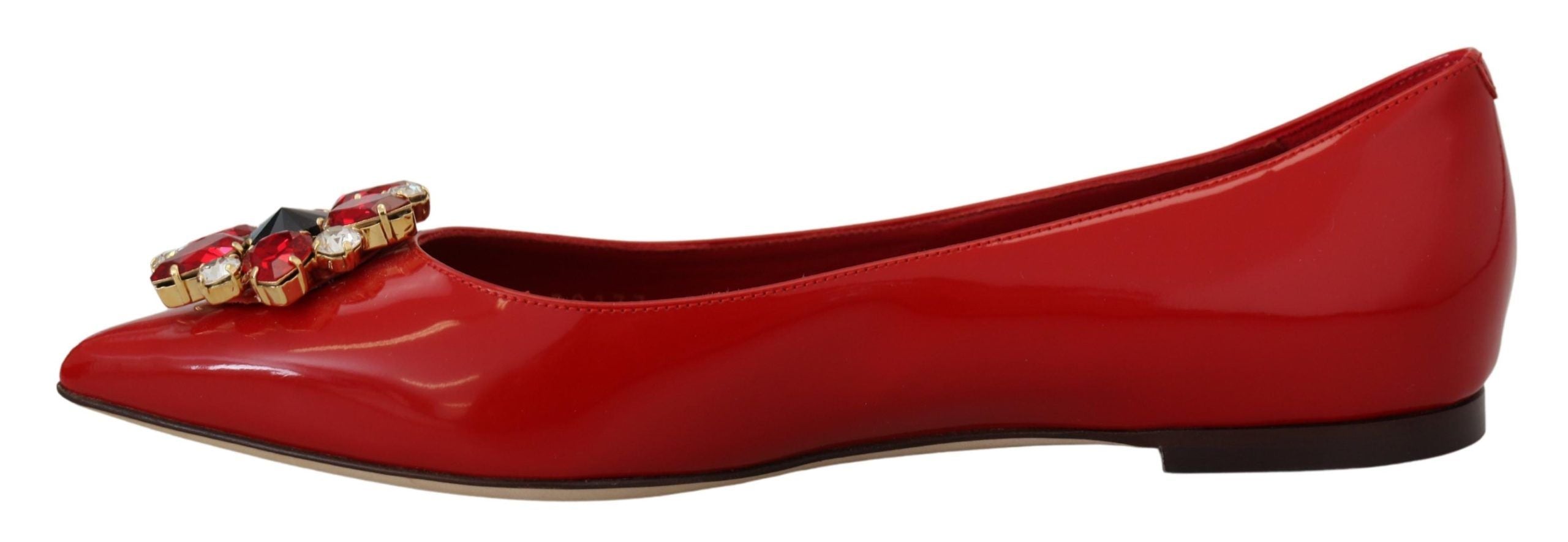 Dolce & Gabbana Red Leather Crystals Loafers Flats Shoes LUNESCAPE