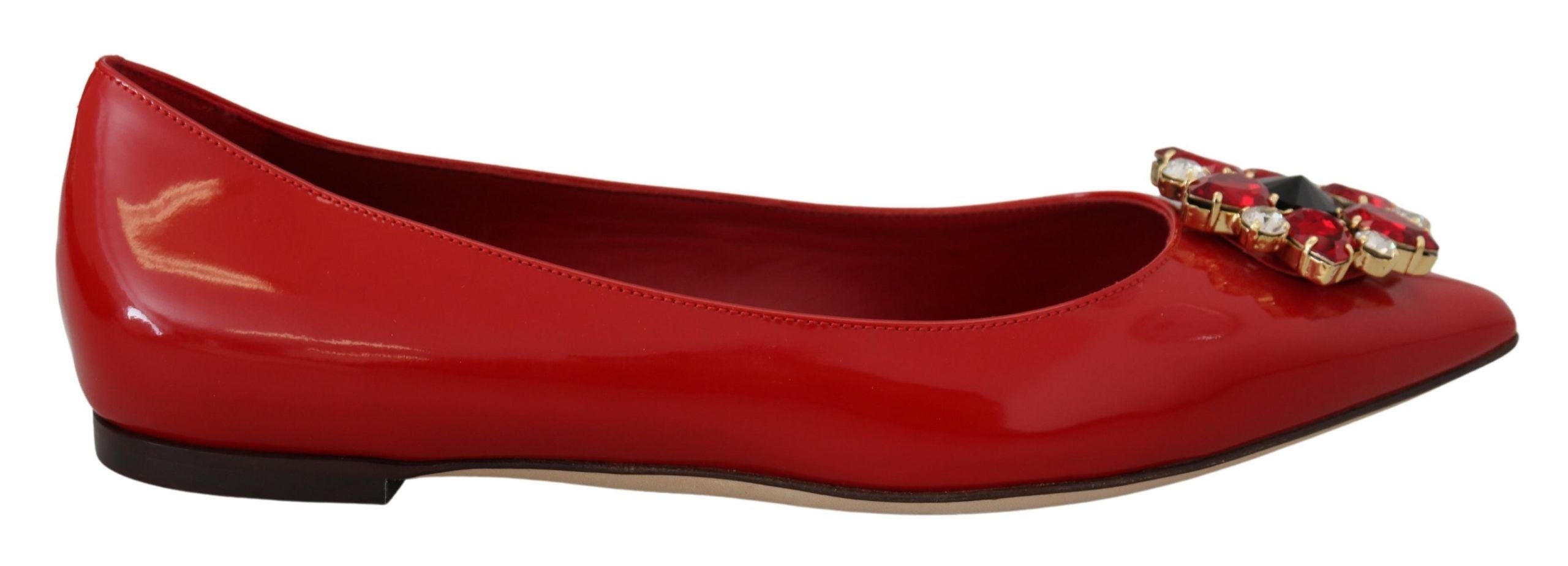 Dolce & Gabbana Red Leather Crystals Loafers Flats Shoes LUNESCAPE