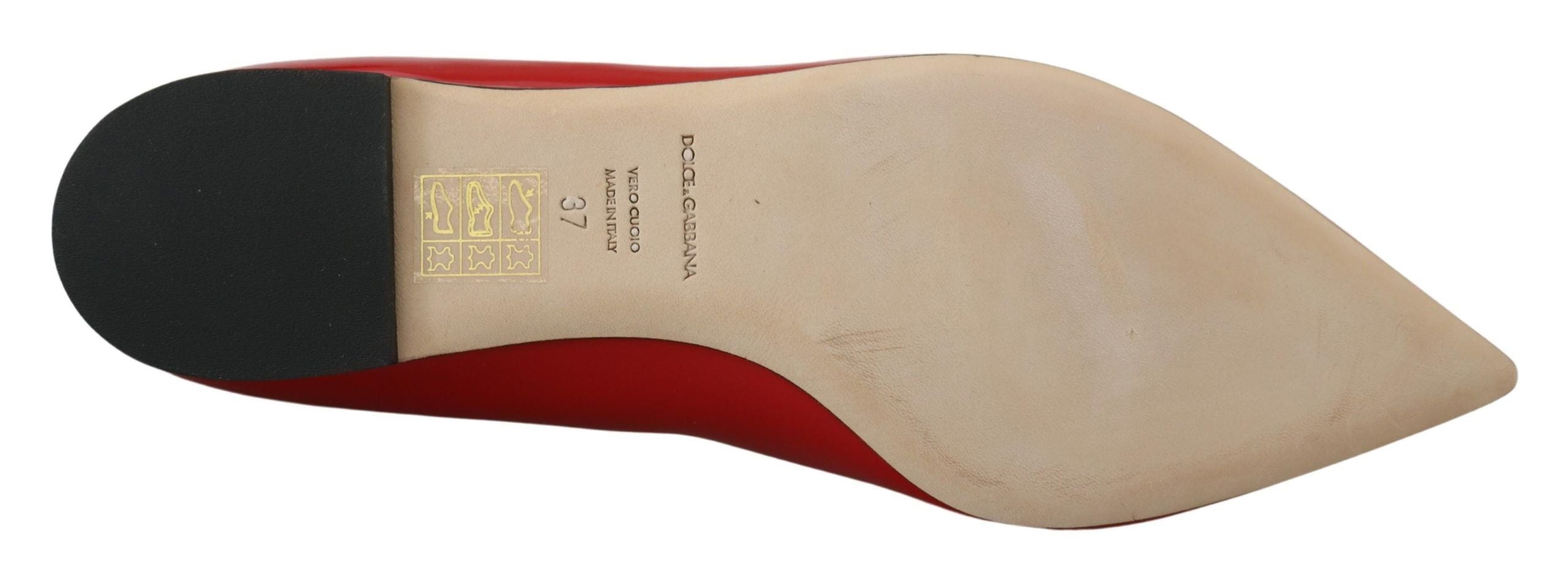 Dolce & Gabbana Red Leather Crystals Loafers Flats Shoes LUNESCAPE