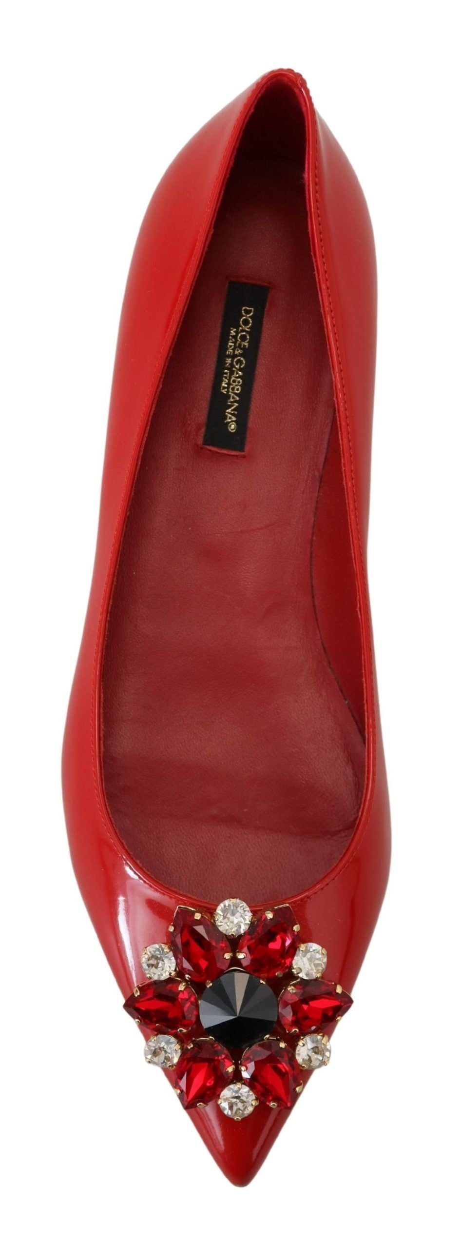 Dolce & Gabbana Red Leather Crystals Loafers Flats Shoes LUNESCAPE