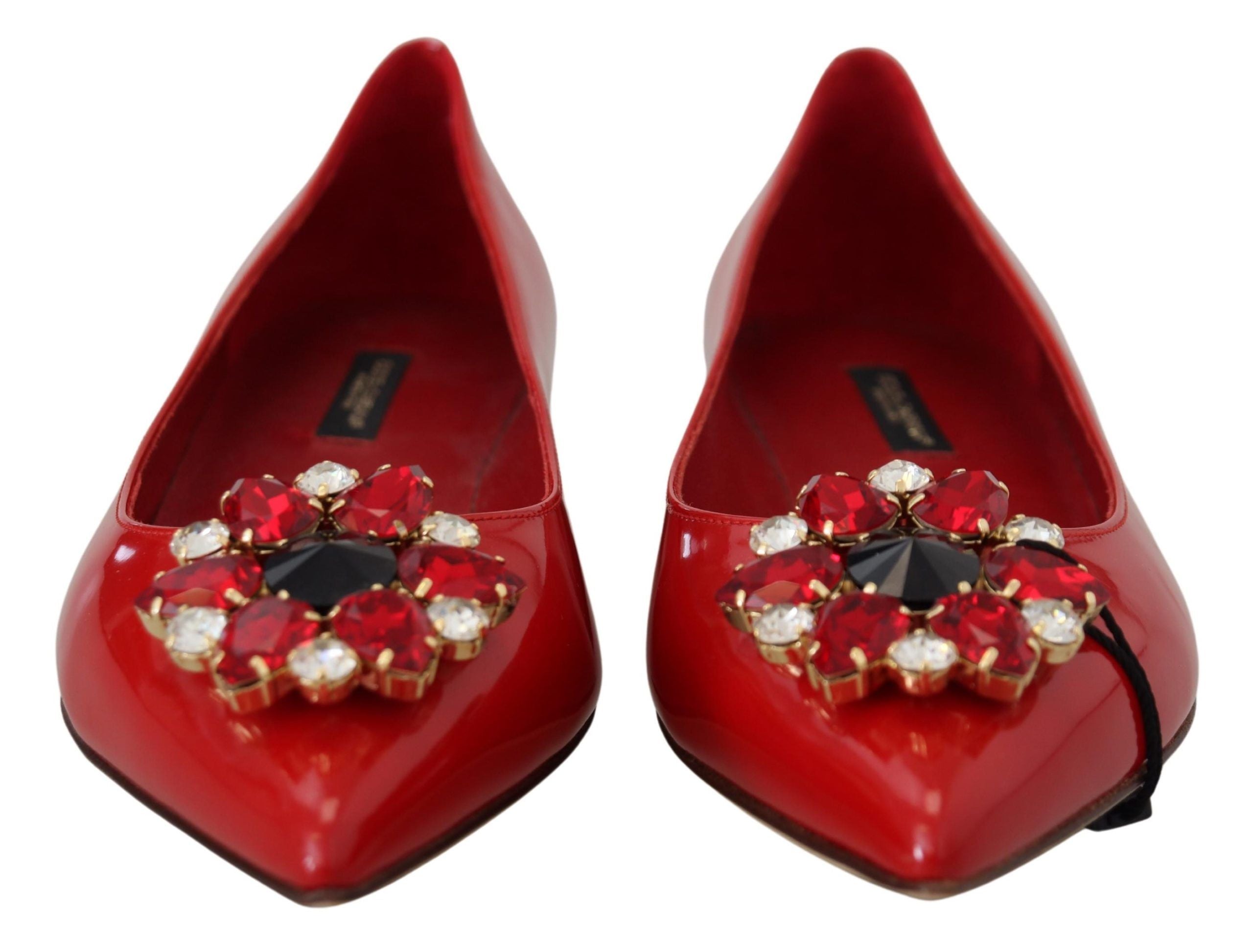 Dolce & Gabbana Red Leather Crystals Loafers Flats Shoes LUNESCAPE