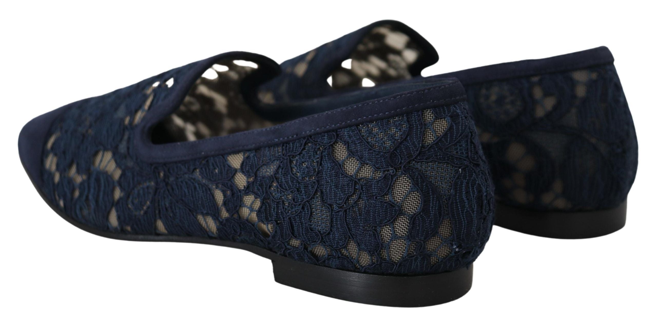 Dolce & Gabbana Blue Floral Lace Slip Ons Loafers Flats Shoes LUNESCAPE