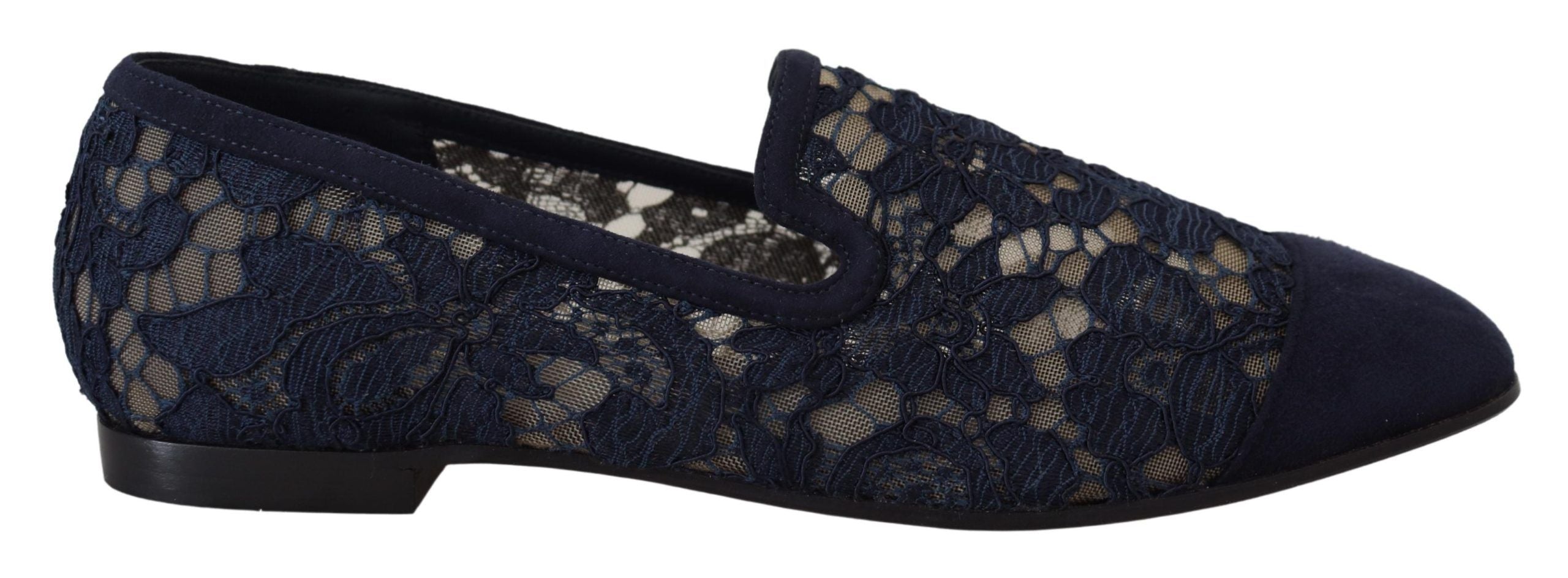 Dolce & Gabbana Blue Floral Lace Slip Ons Loafers Flats Shoes LUNESCAPE