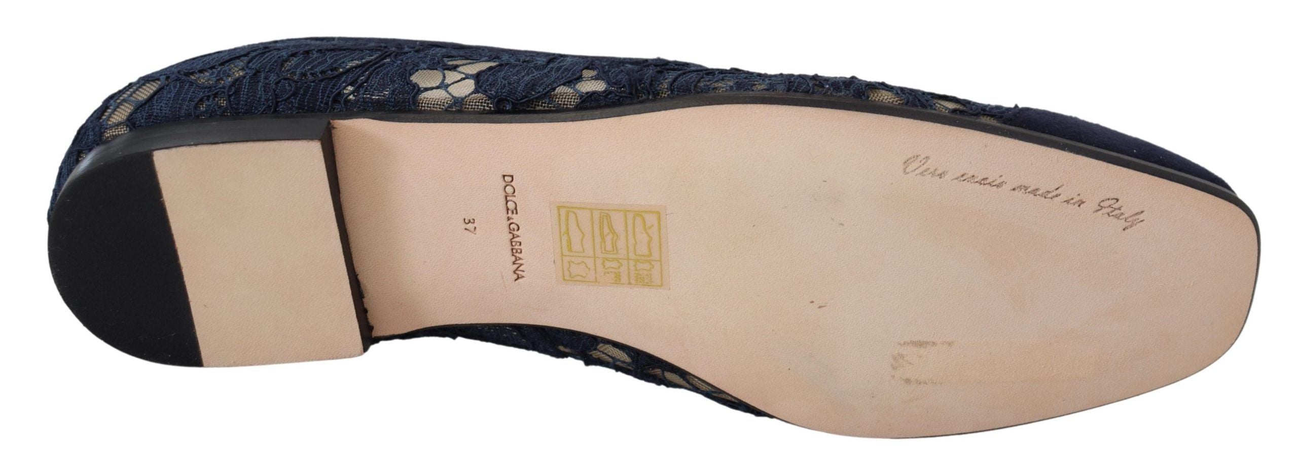 Dolce & Gabbana Blue Floral Lace Slip Ons Loafers Flats Shoes LUNESCAPE