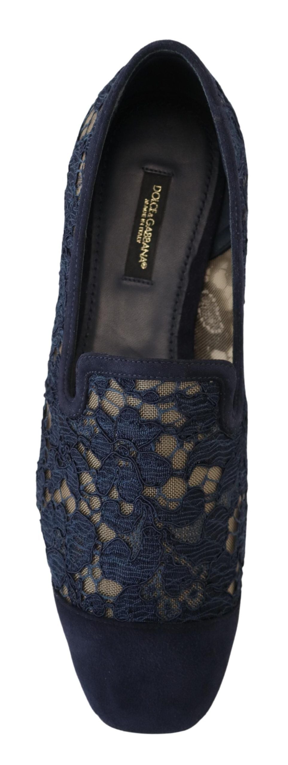 Dolce & Gabbana Blue Floral Lace Slip Ons Loafers Flats Shoes LUNESCAPE