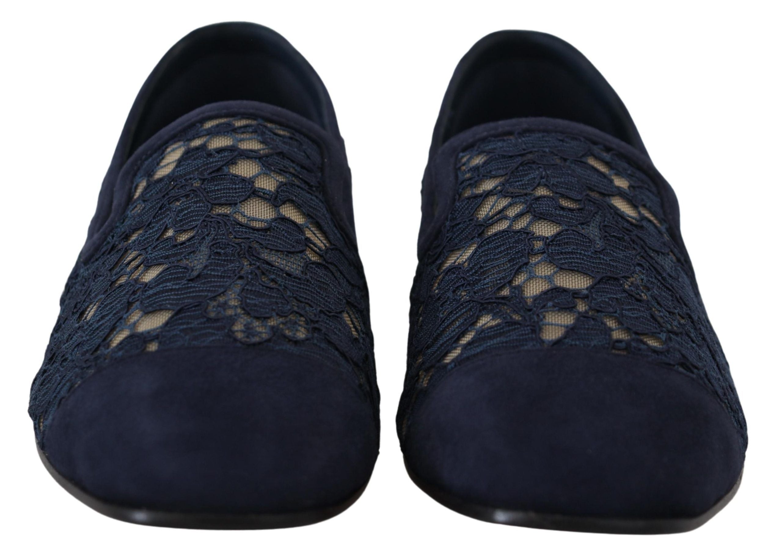 Dolce & Gabbana Blue Floral Lace Slip Ons Loafers Flats Shoes LUNESCAPE