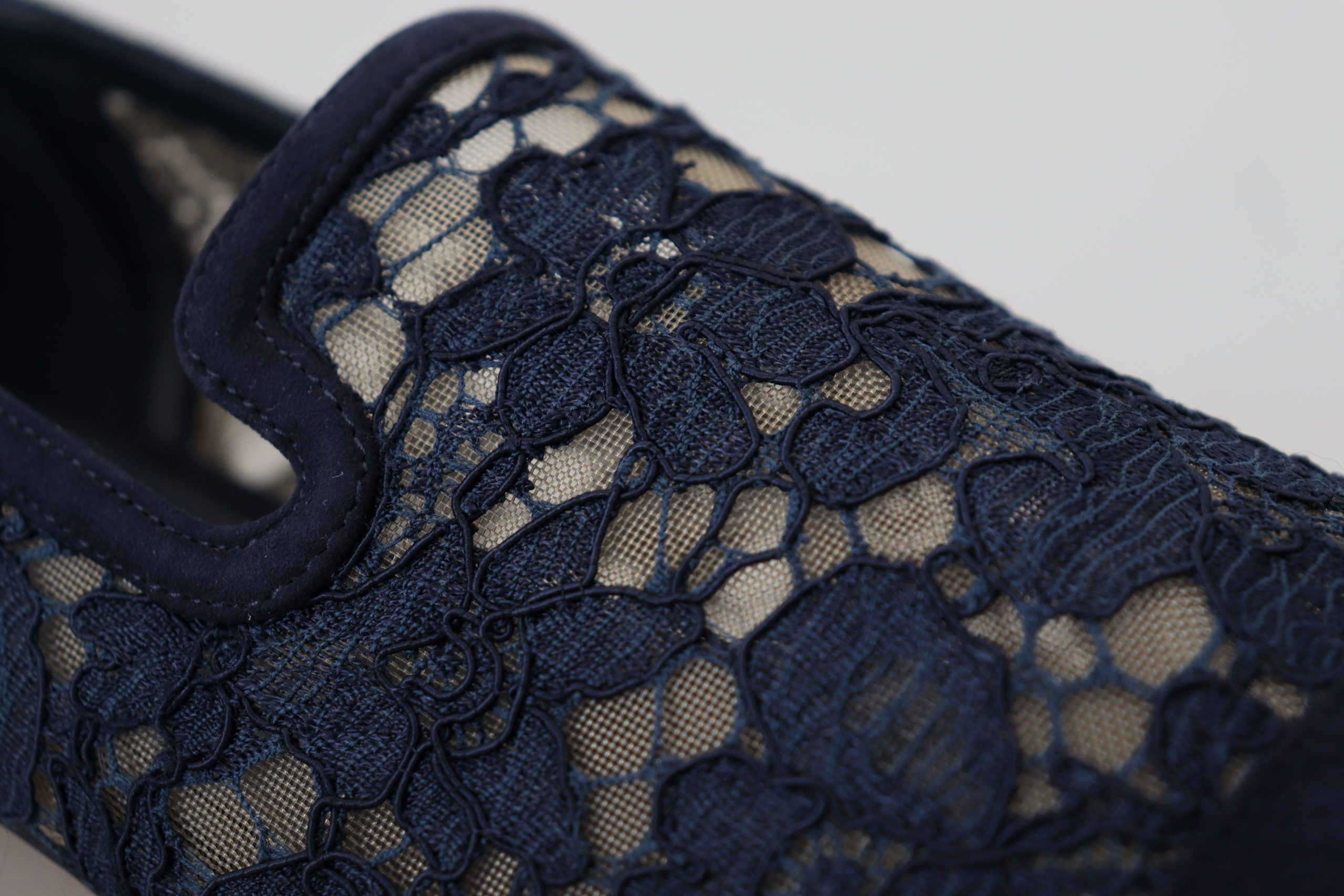 Dolce & Gabbana Blue Floral Lace Slip Ons Loafers Flats Shoes LUNESCAPE