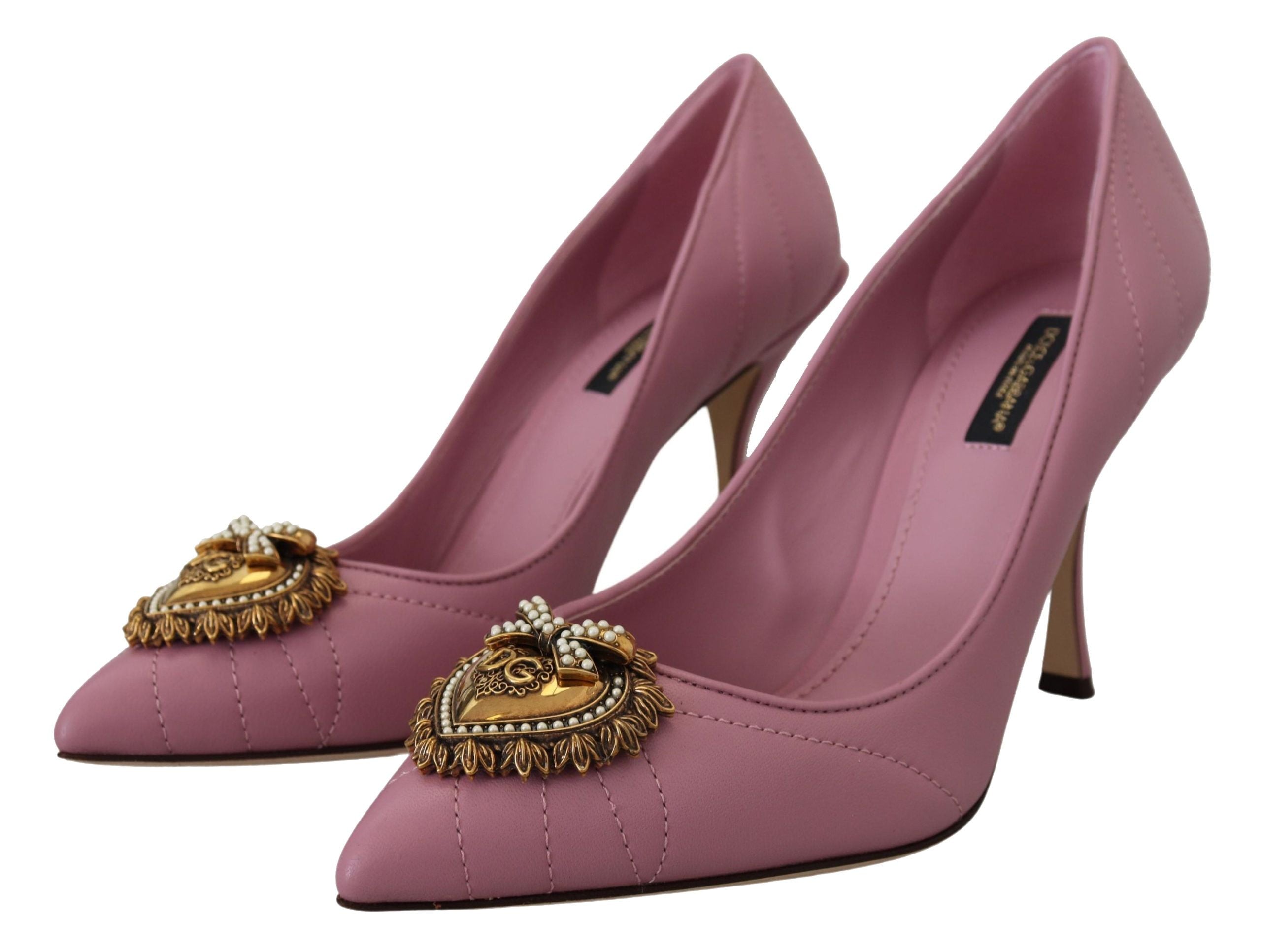 Dolce & Gabbana Pink Leather Heart DEVOTION Heels Pumps Shoes LUNESCAPE