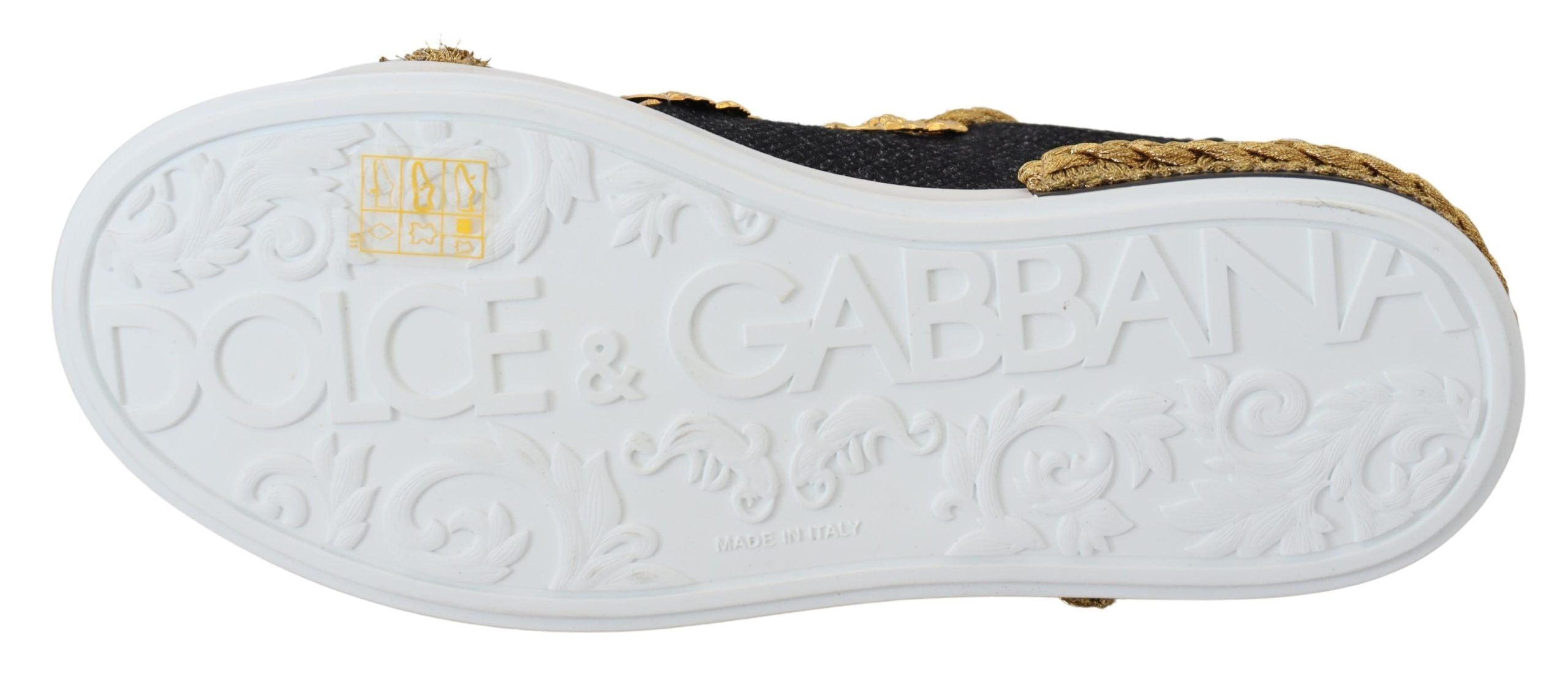 Dolce & Gabbana Black Gold Baroque Portofino Leather Sneakers Shoes LUNESCAPE