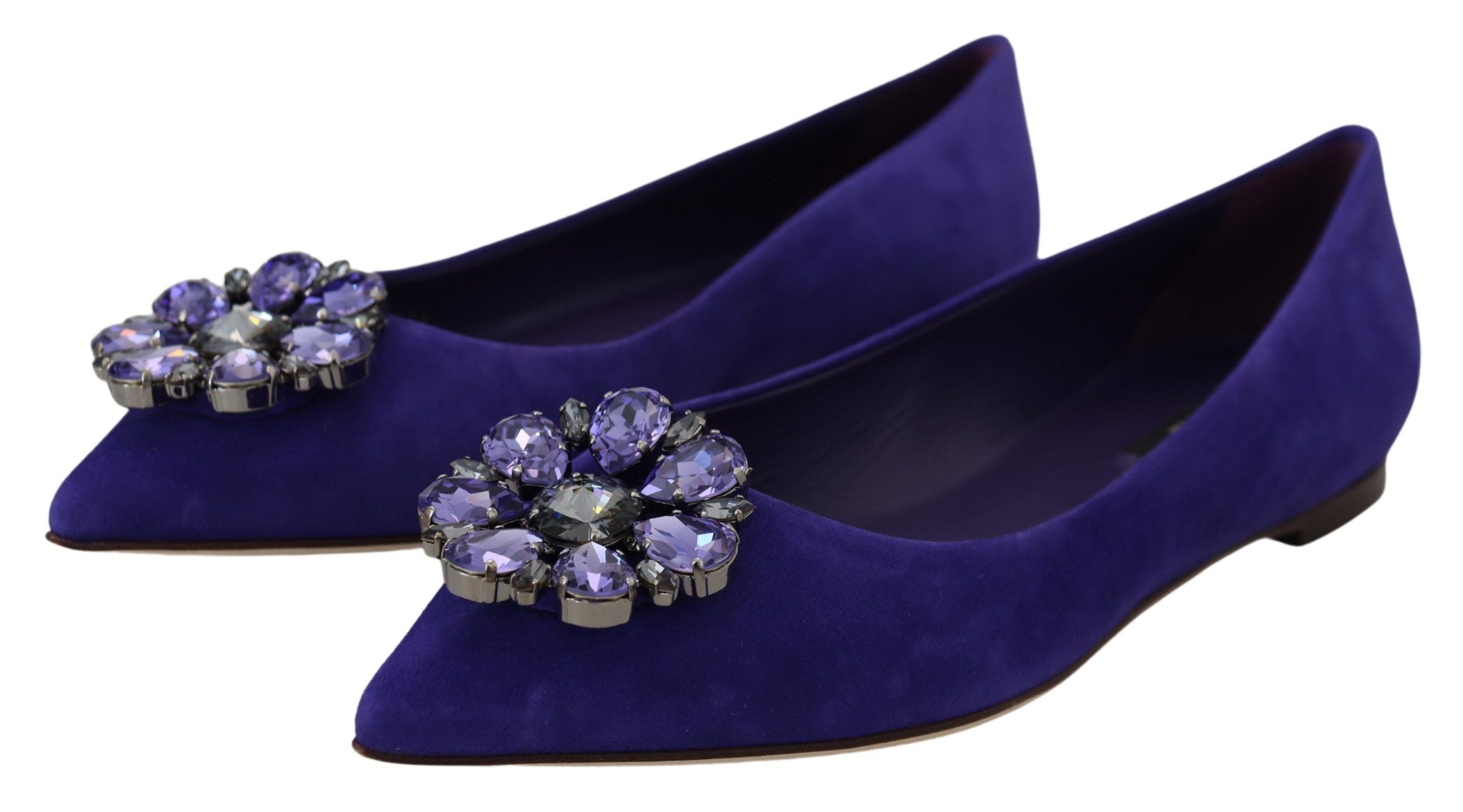 Dolce & Gabbana Purple Suede Crystals Loafers Flats Shoes LUNESCAPE