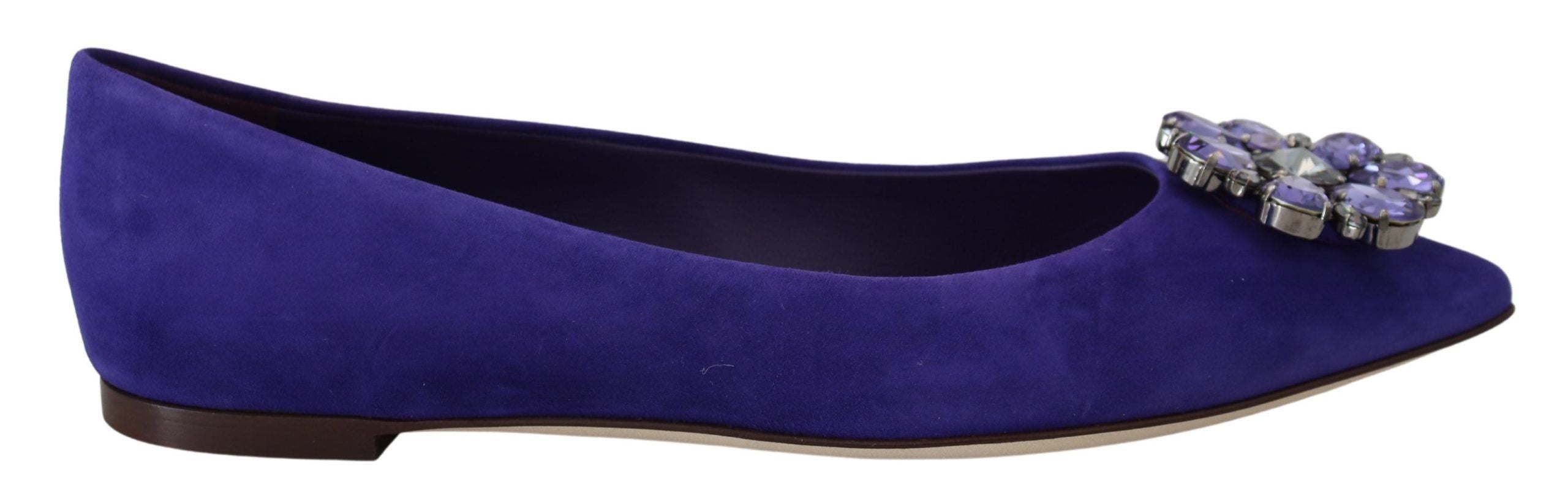 Dolce & Gabbana Embellished Crystal Purple Suede Flats LUNESCAPE