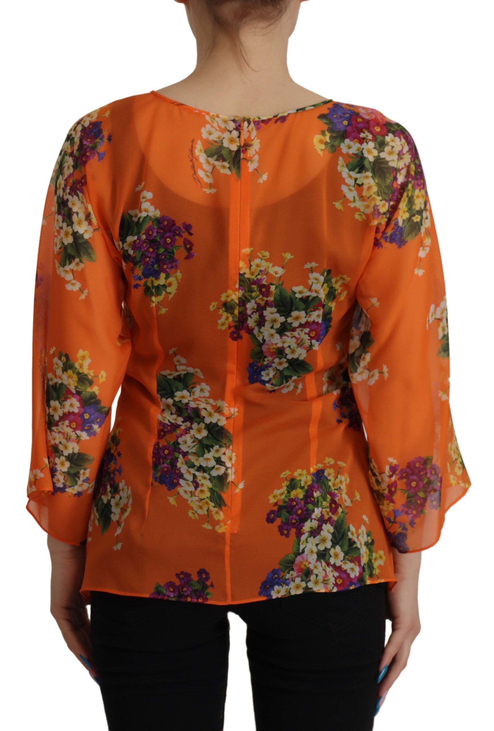 Dolce & Gabbana Elegant Floral Silk Blouse with Back Zipper LUNESCAPE