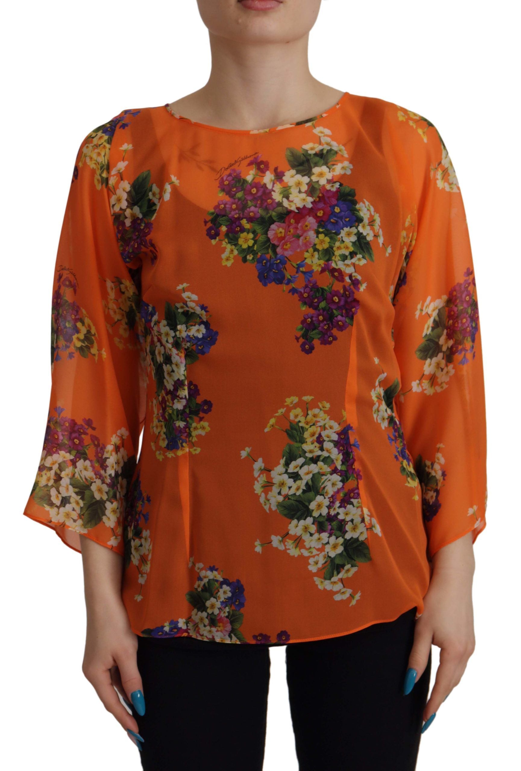 Dolce & Gabbana Elegant Floral Silk Blouse with Back Zipper LUNESCAPE