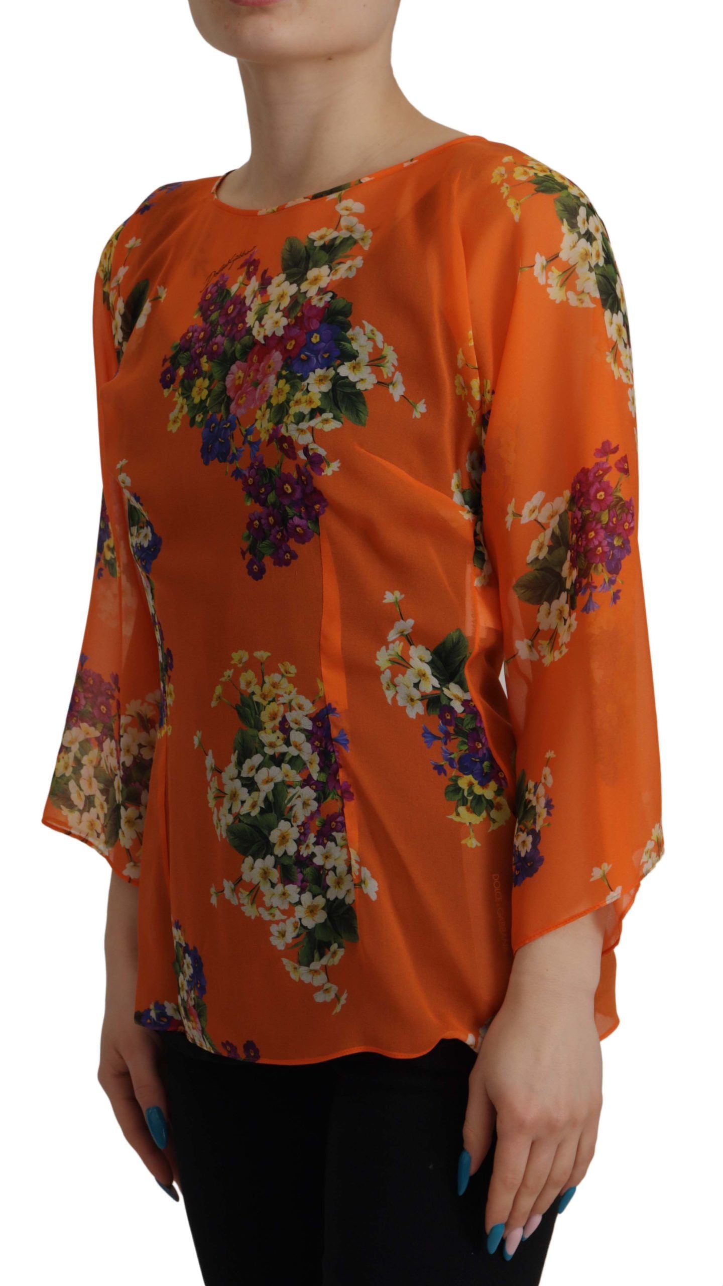 Dolce & Gabbana Elegant Floral Silk Blouse with Back Zipper LUNESCAPE