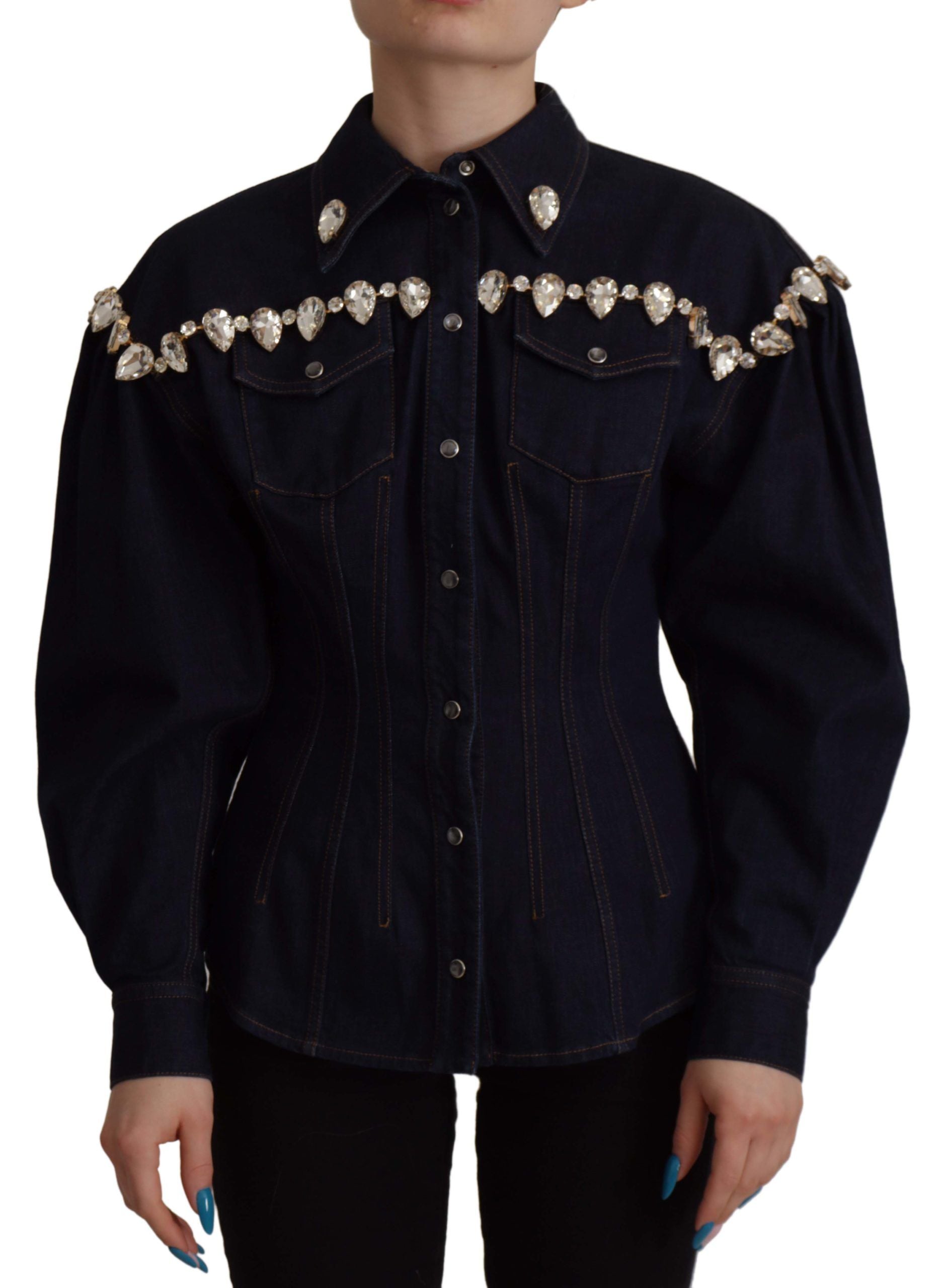 Dolce & Gabbana Blue Denim Crystal Embellish Cotton Jacket LUNESCAPE