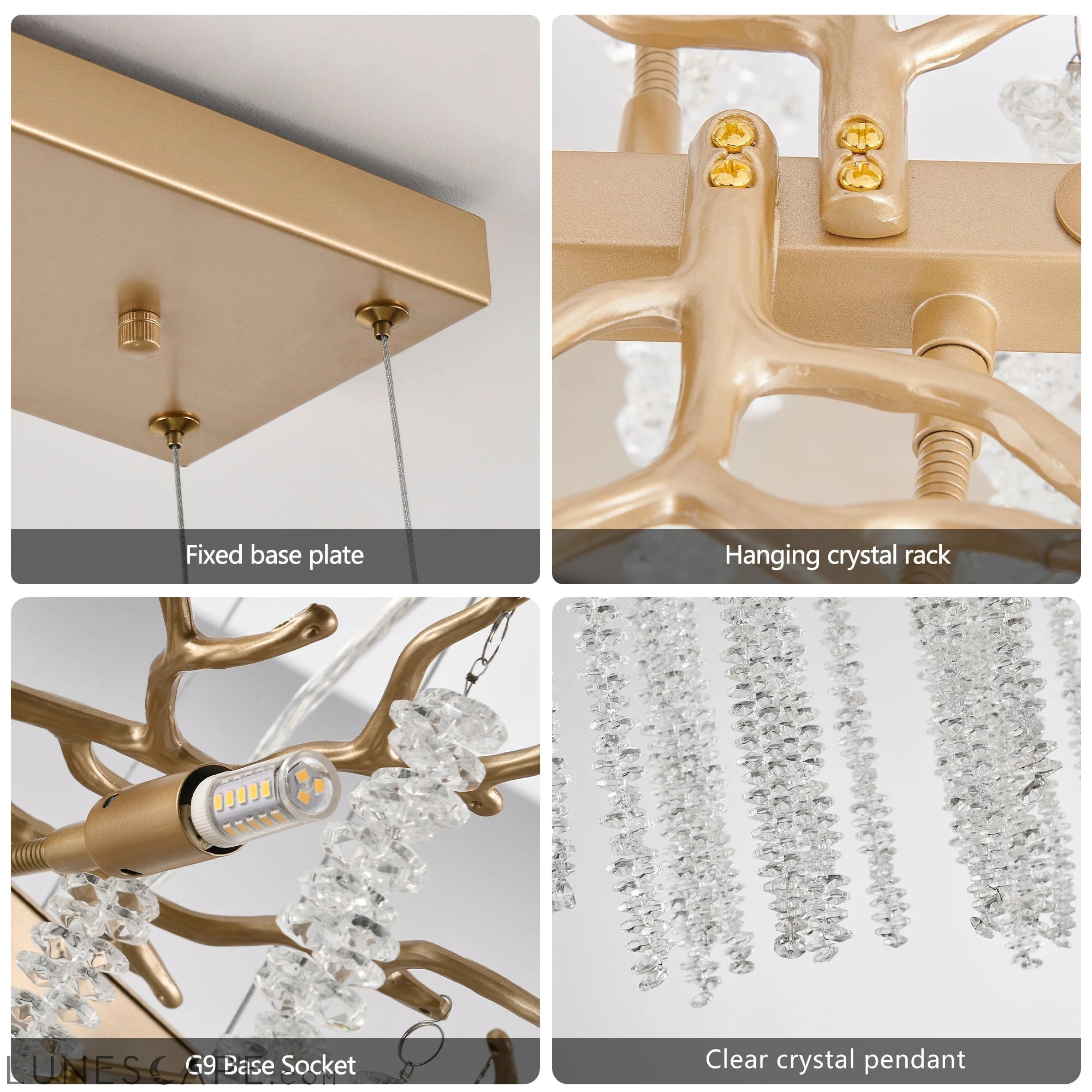 39.4-inch Modern Golden Pendant Light with Cascading Crystal Strands, LUNESCAPE