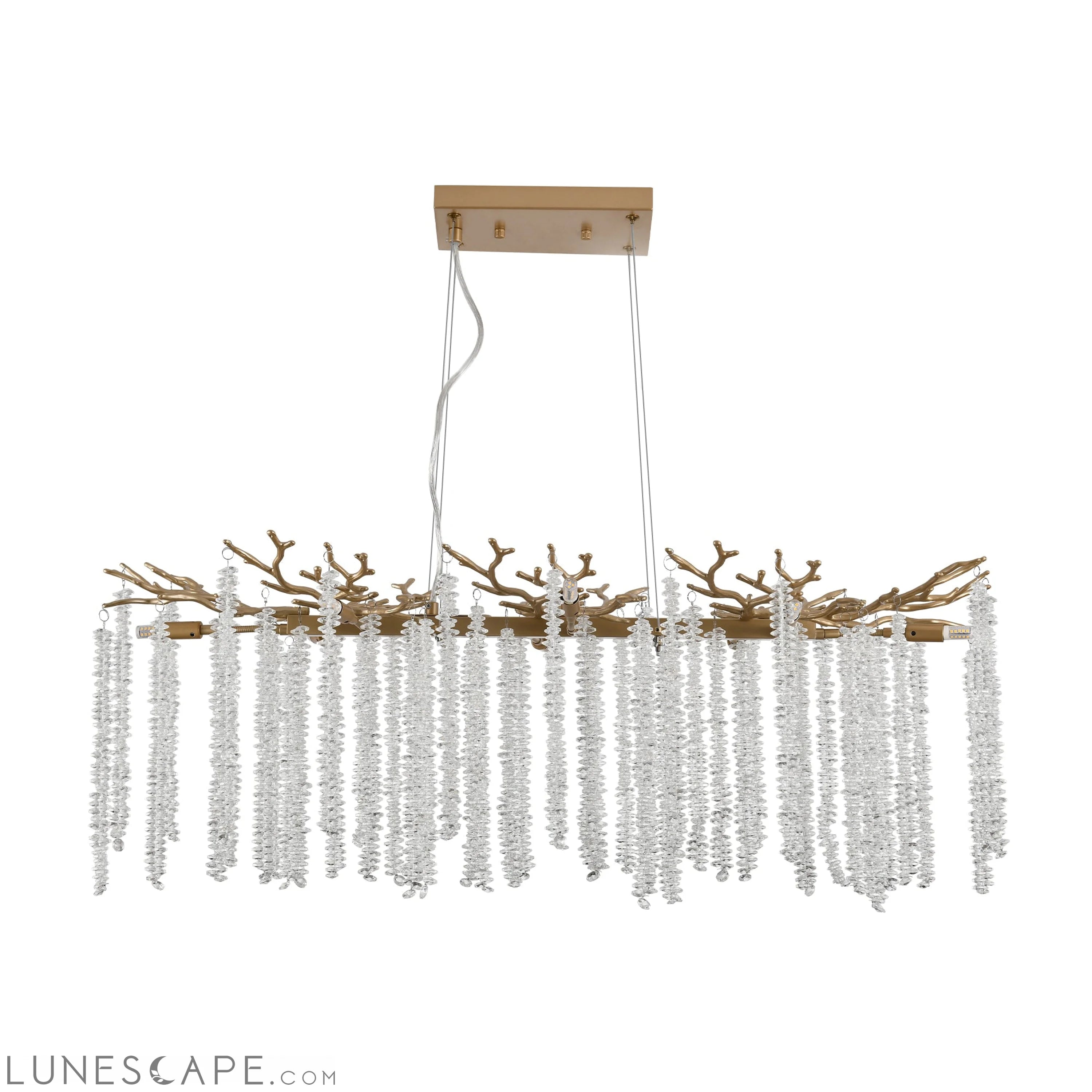 39.4-inch Modern Golden Pendant Light with Cascading Crystal Strands, LUNESCAPE