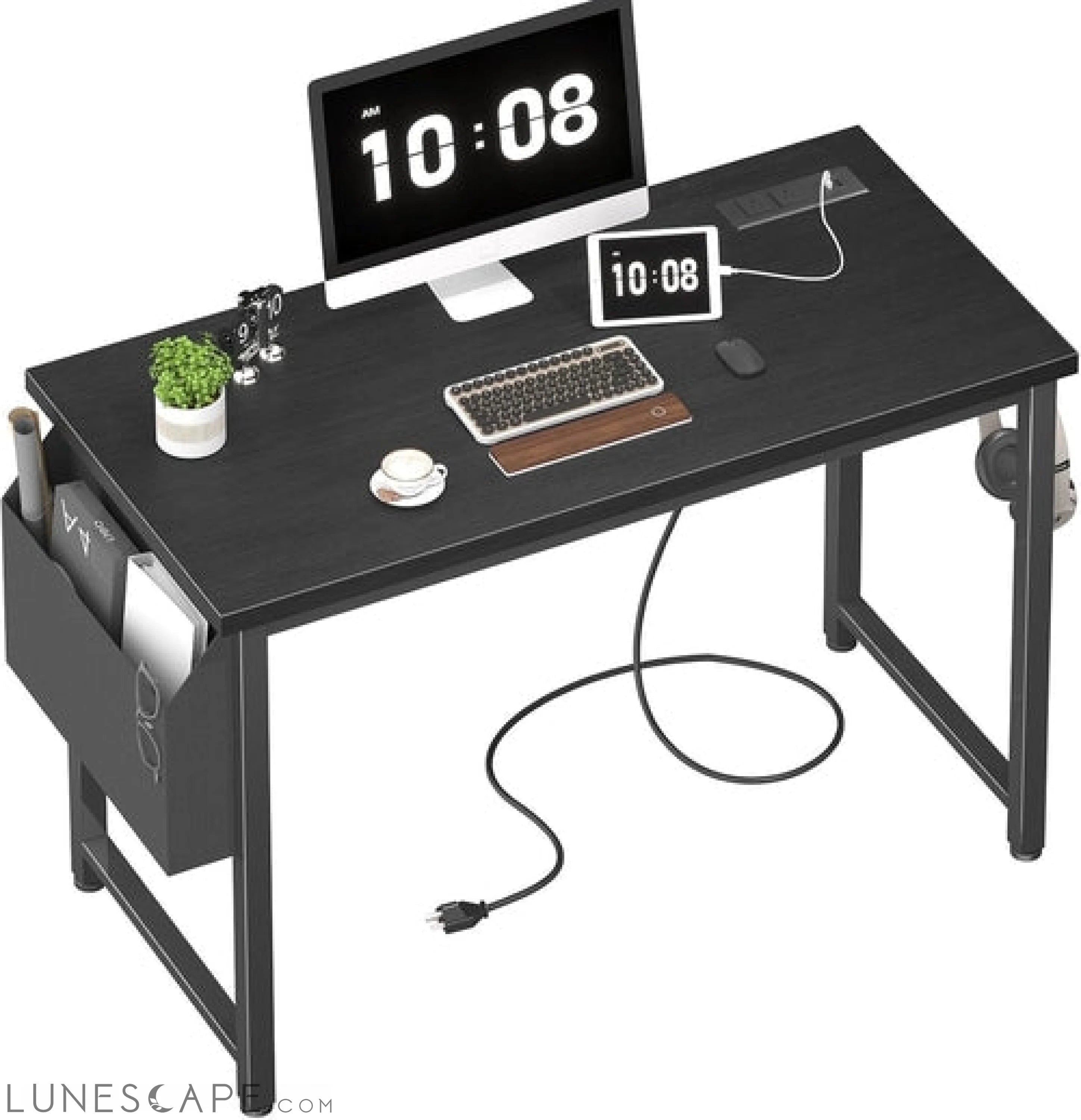 39 Inch Computer Desk with Power Outlet, 40 Inch Teen Study Table Home LUNESCAPE