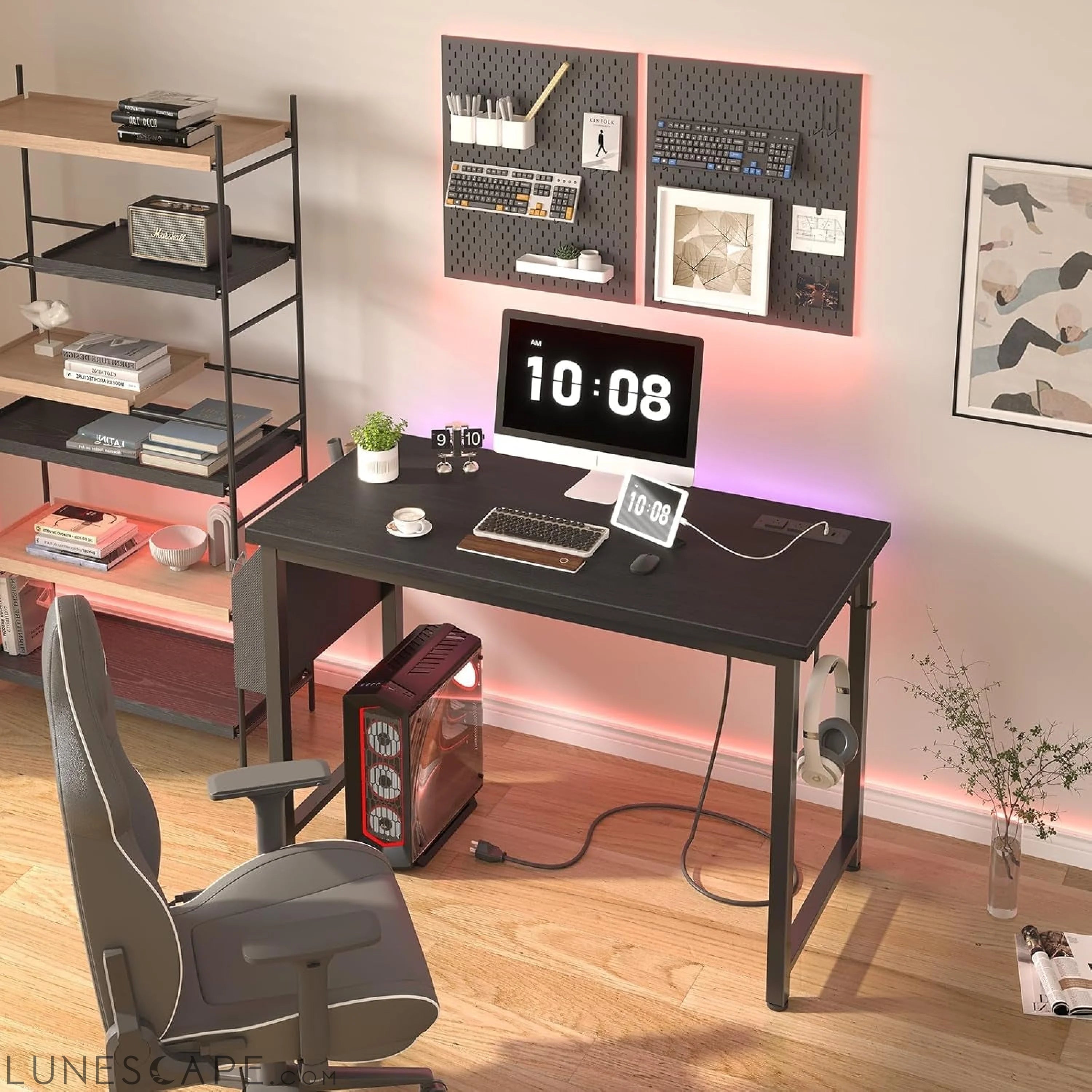 39 Inch Computer Desk with Power Outlet, 40 Inch Teen Study Table Home LUNESCAPE