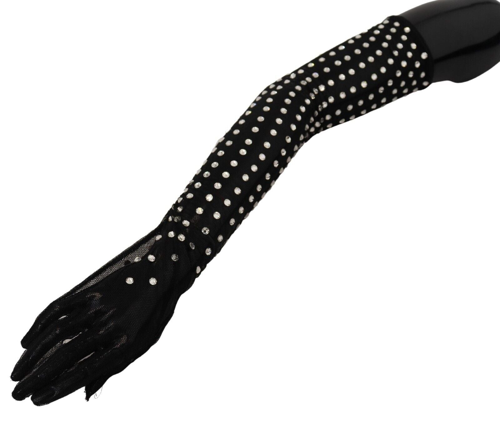 Dolce & Gabbana Black Crystal Elbow Length Cotton Tulle Gloves LUNESCAPE