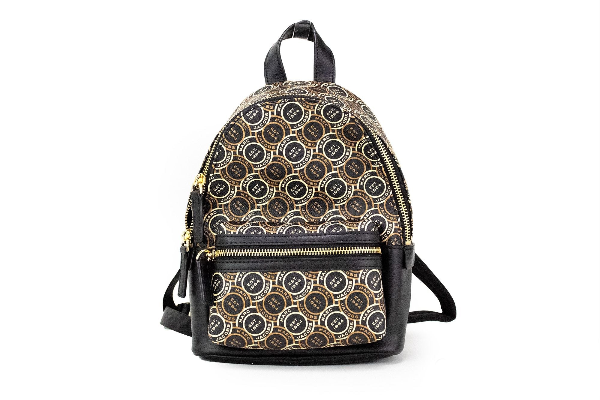 Marc Jacobs Signet Mini Black Logo Printed Leather Shoulder Backpack Bookbag LUNESCAPE