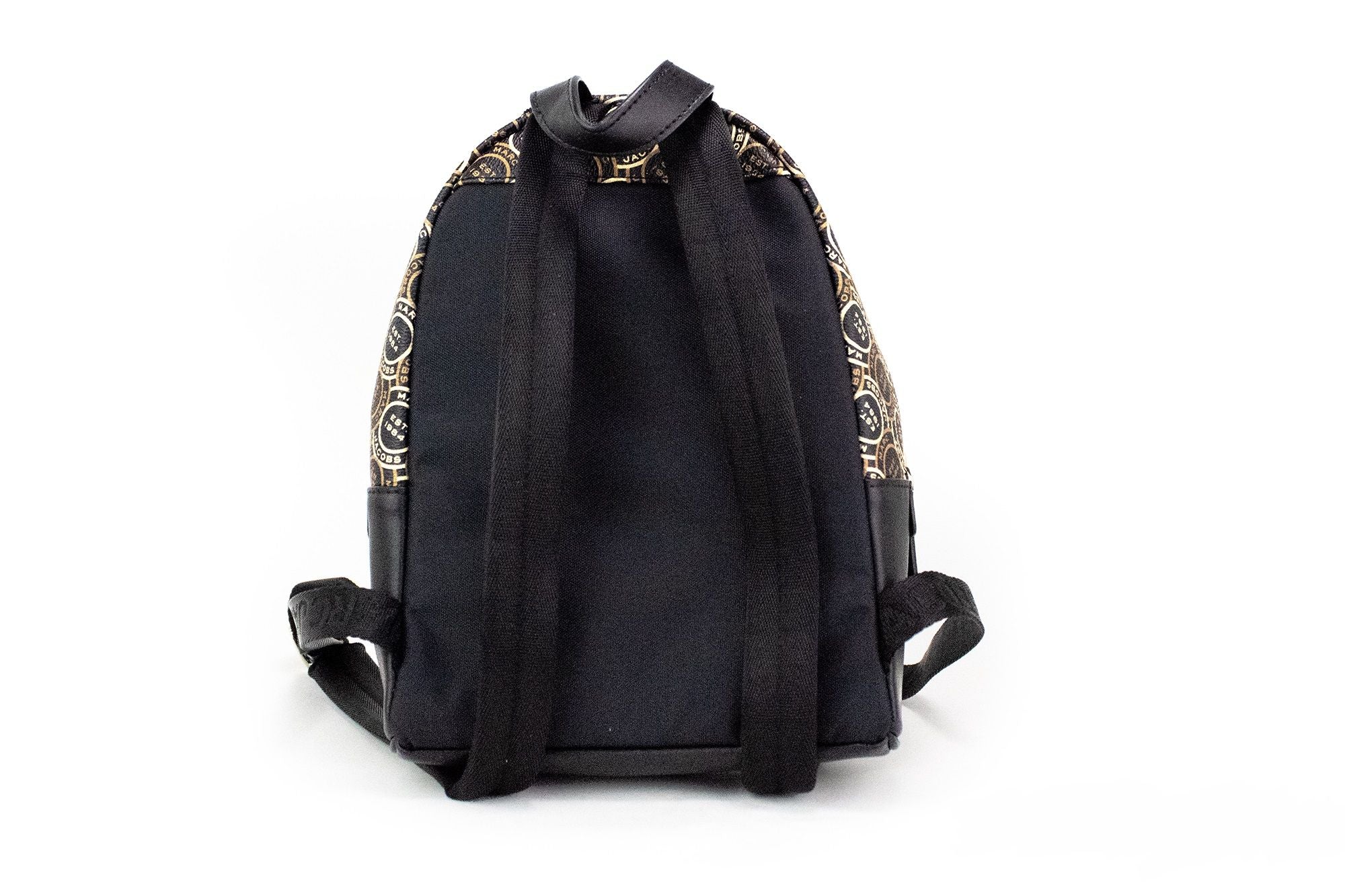 Marc Jacobs Signet Mini Black Logo Printed Leather Shoulder Backpack Bookbag LUNESCAPE