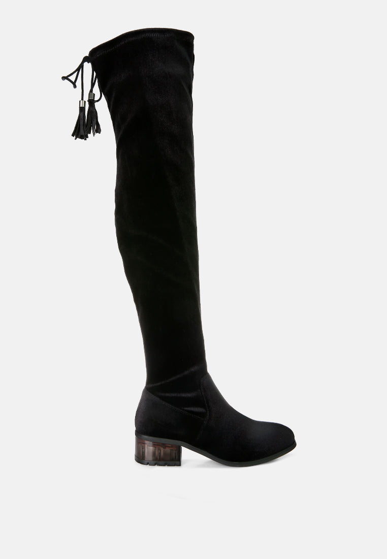 Rumple Velvet Over the Knee Clear Heel Boots LUNESCAPE