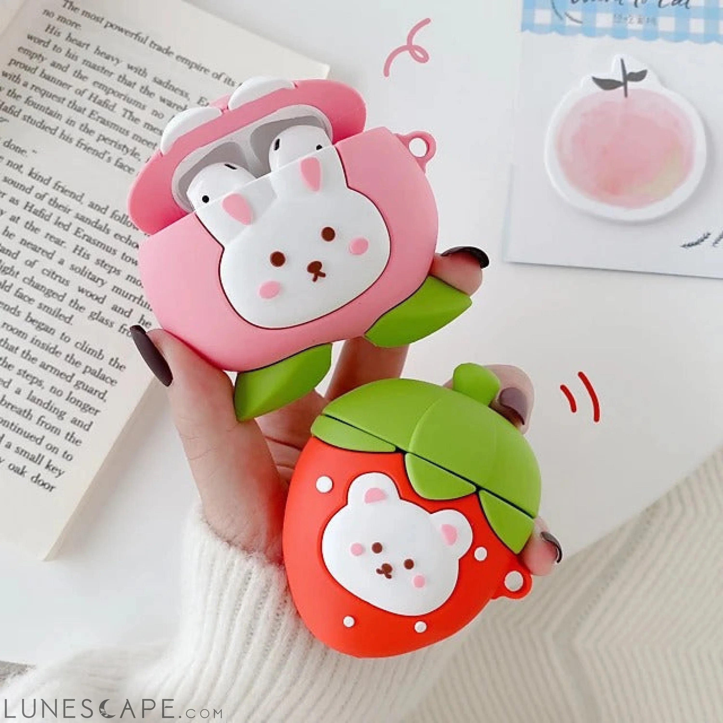 3D Peach Strawberry AirPods Cute Headphone Case Hard LUNESCAPE