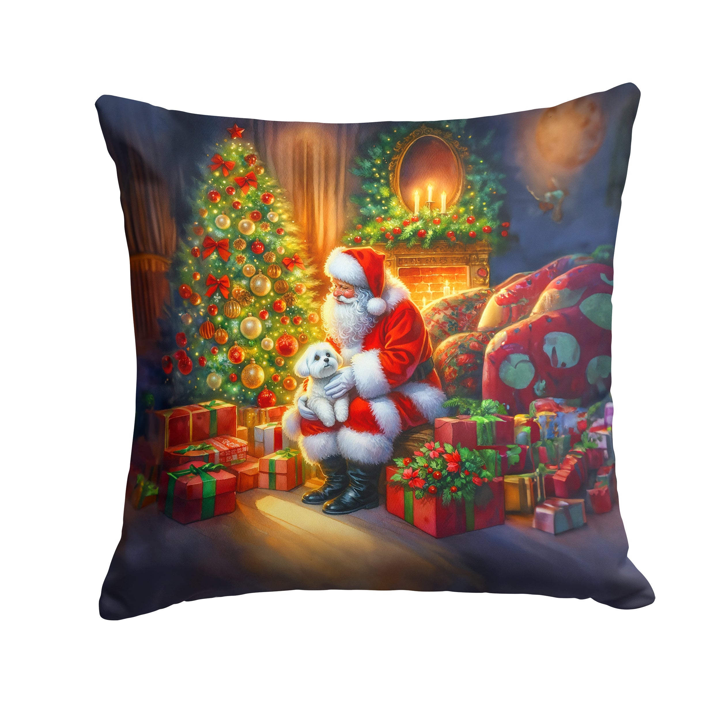 Maltese and Santa Claus Throw Pillow LUNESCAPE