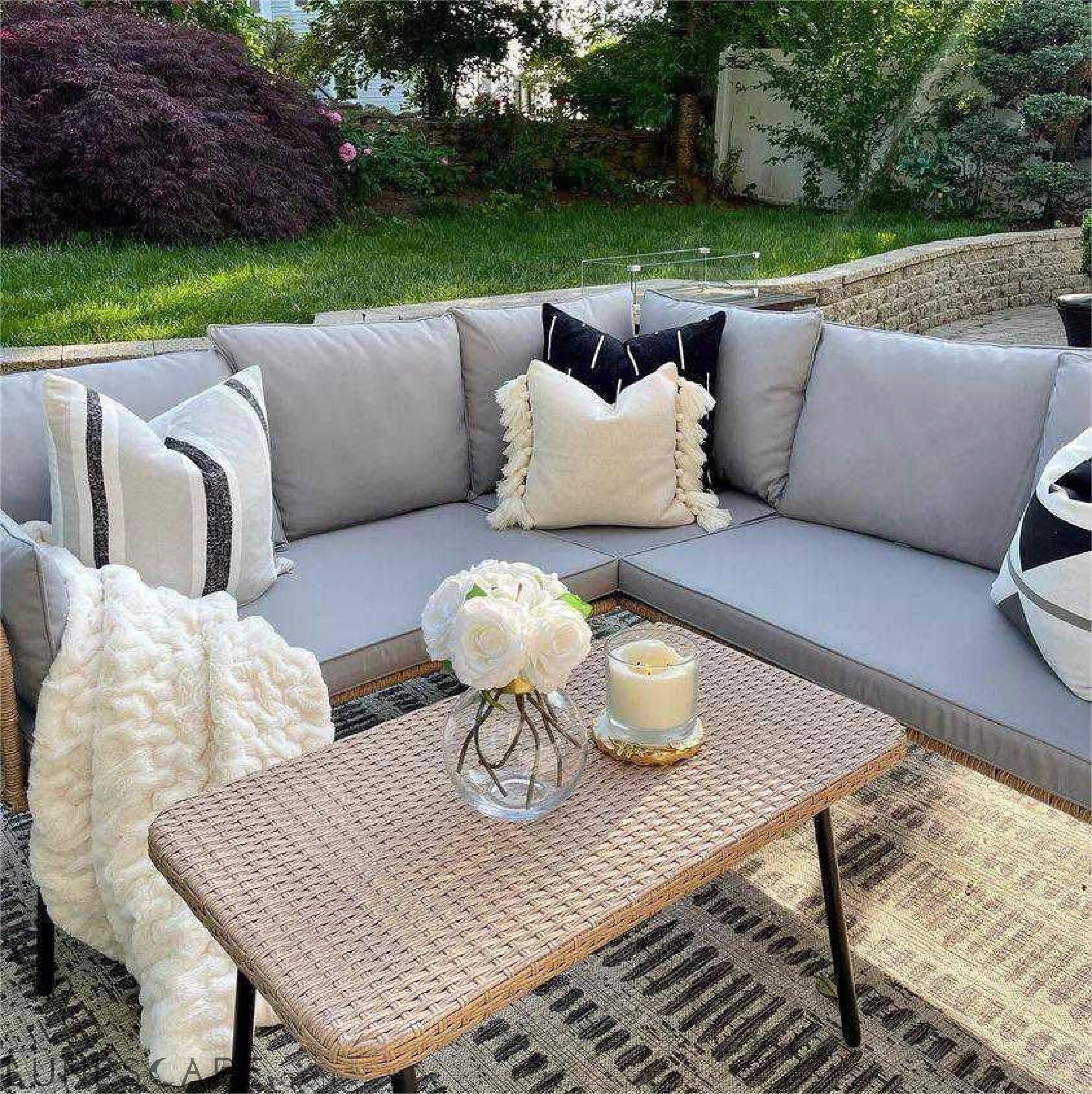 4 Pieces Patio Furniture Set, Outdoor Wicker Conversation Sectional LUNESCAPE