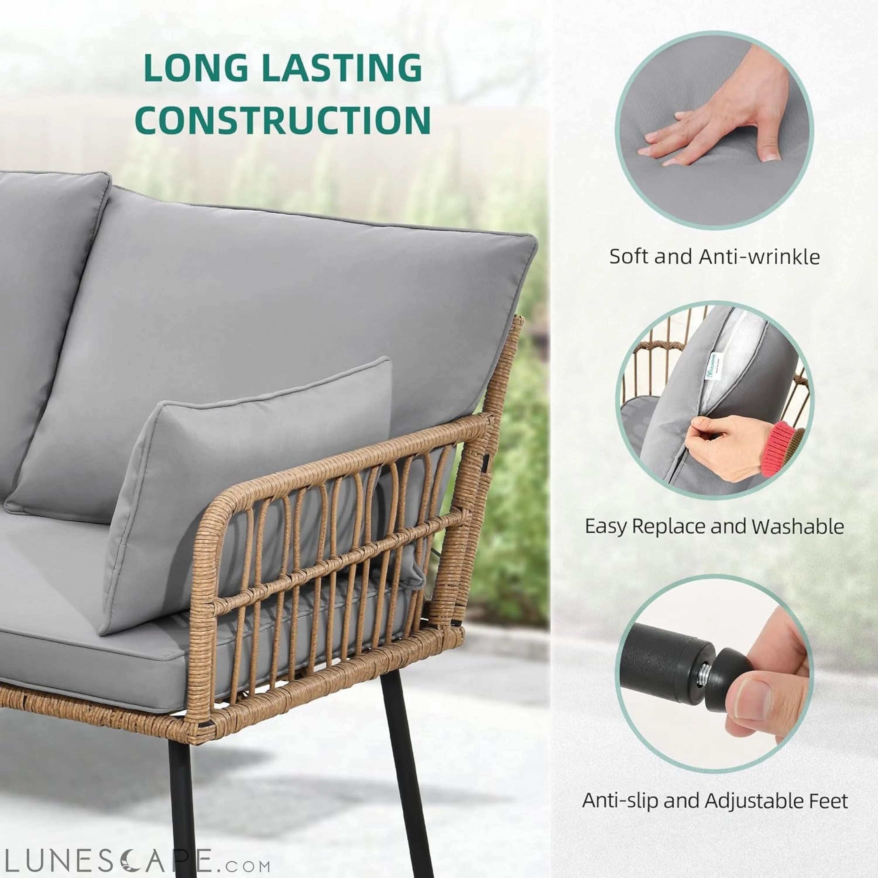 4 Pieces Patio Furniture Set, Outdoor Wicker Conversation Sectional LUNESCAPE