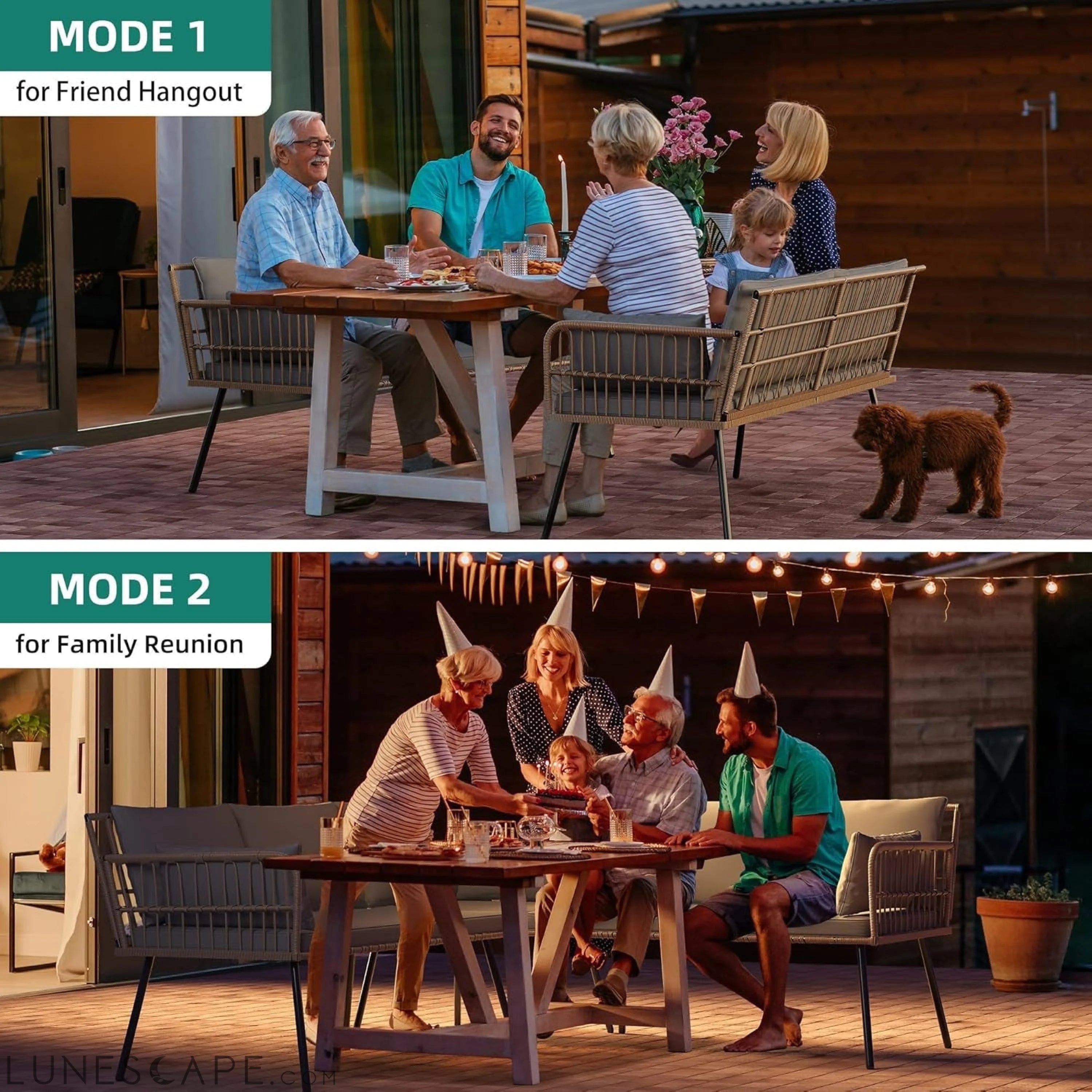 4 Pieces Patio Furniture Set, Outdoor Wicker Conversation Sectional LUNESCAPE