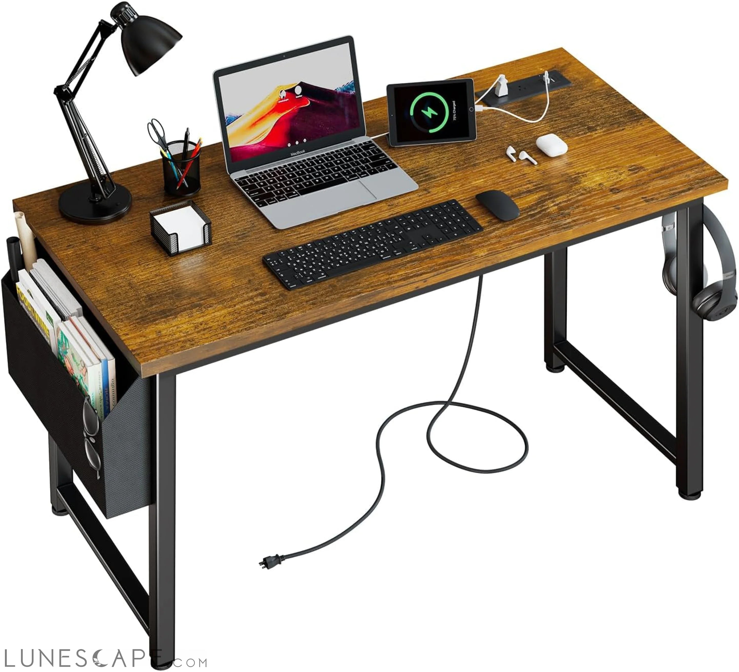 40 Inch Computer Desk with Power Outlet, 39 Inch Teen Study Table Home LUNESCAPE