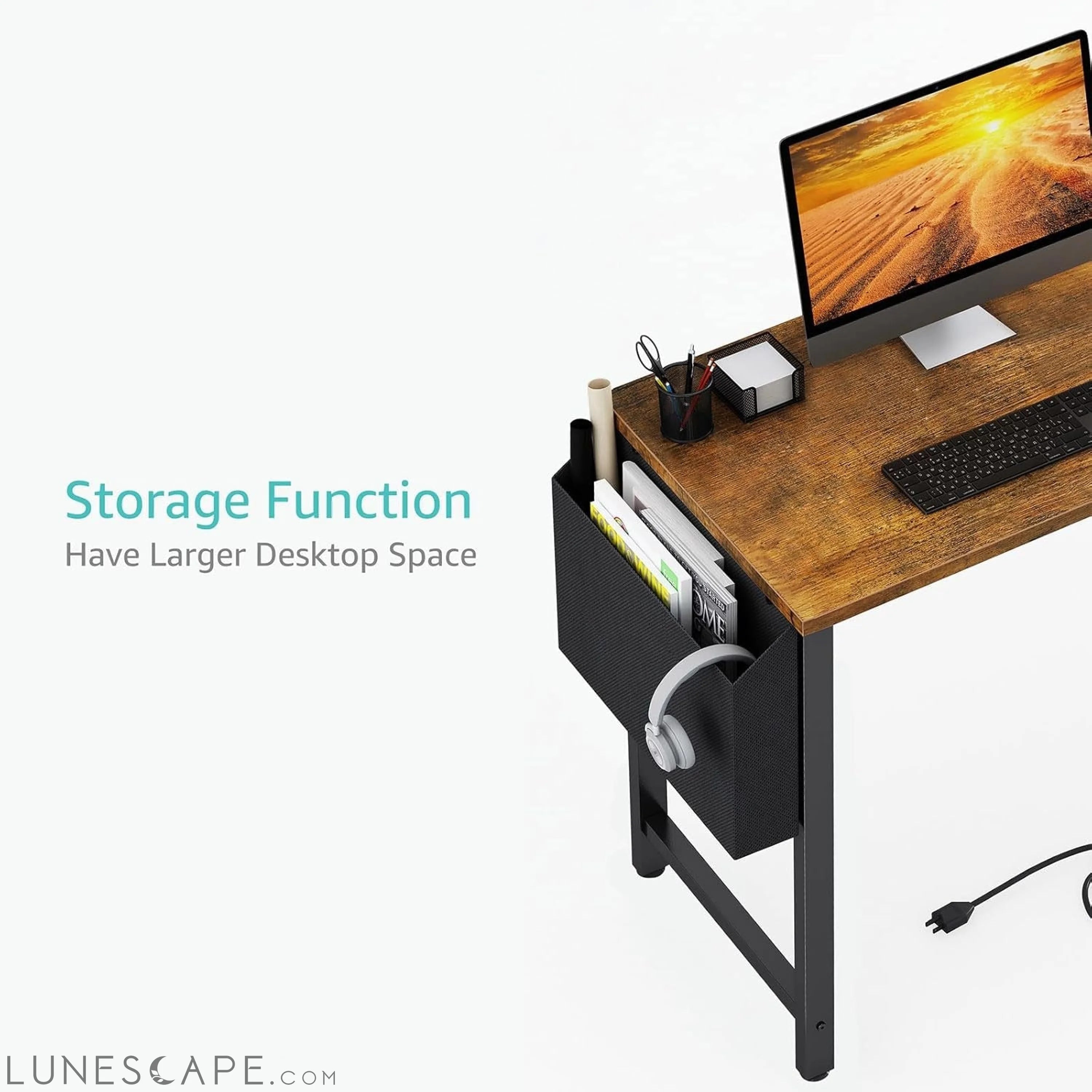 40 Inch Computer Desk with Power Outlet, 39 Inch Teen Study Table Home LUNESCAPE