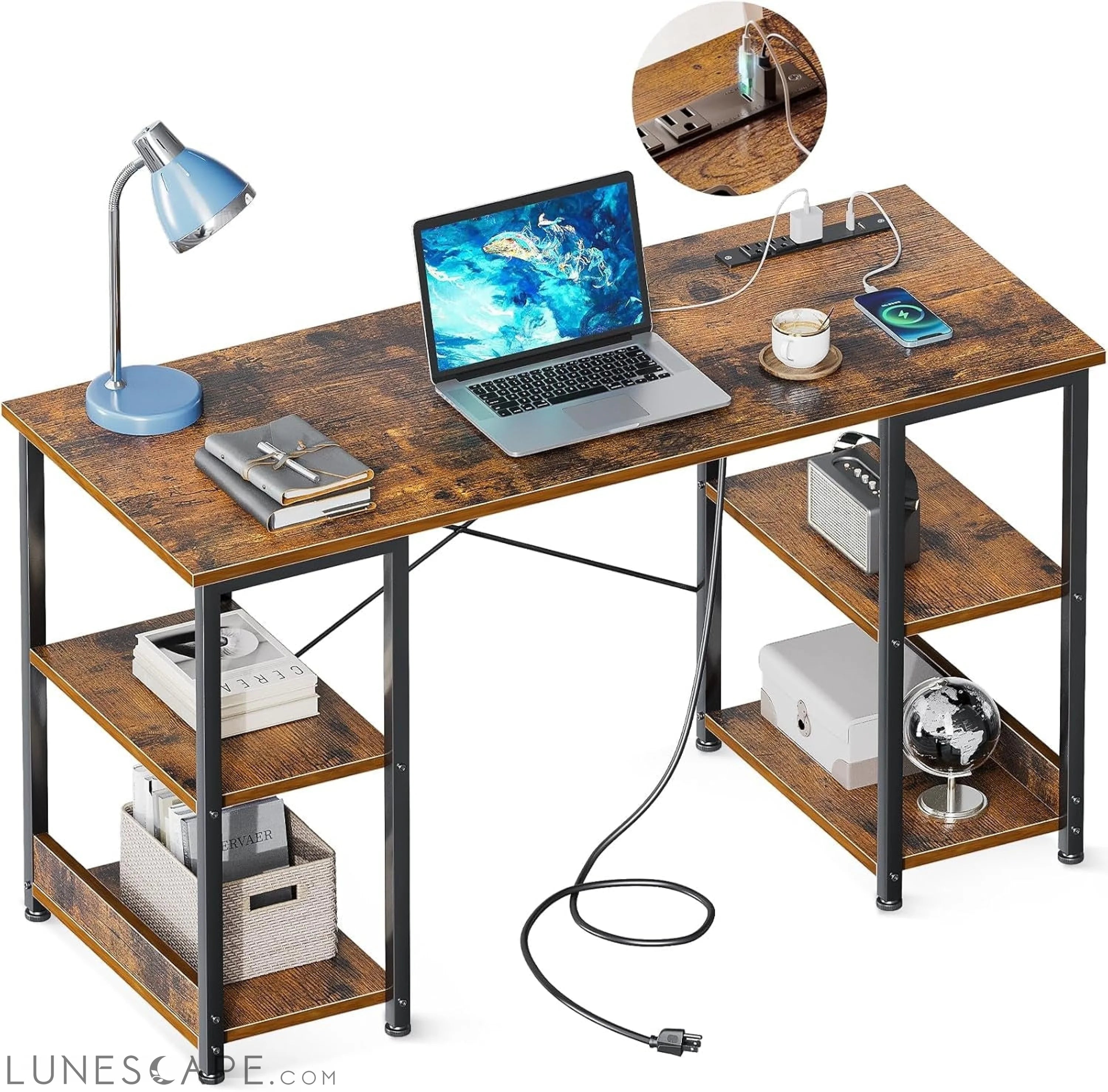 40 Inch Small Computer Desk with Power Outlets & USB Charging Port, LUNESCAPE