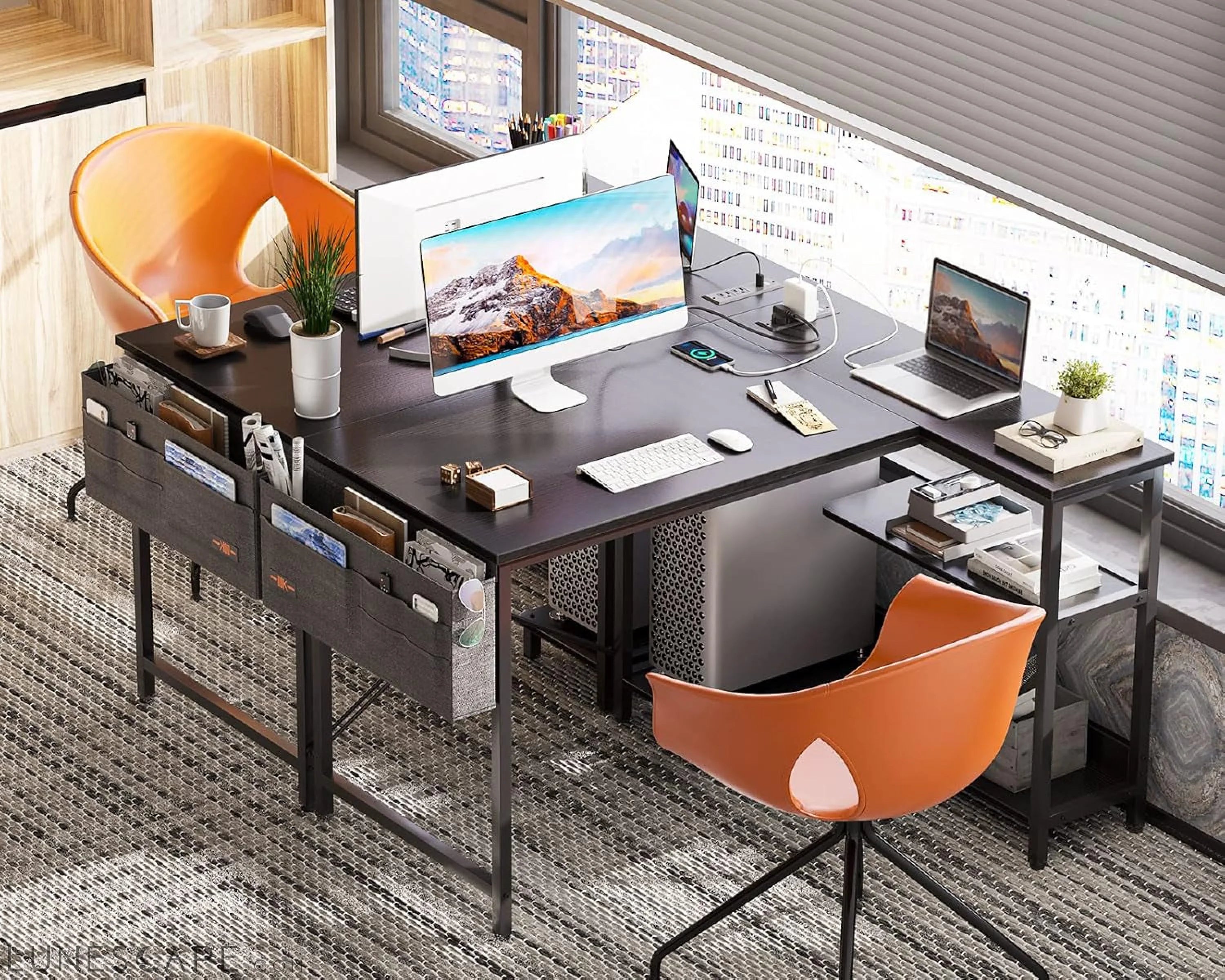 40 Inch Small L Shaped Gaming Computer Desk with Power Outlets, LUNESCAPE