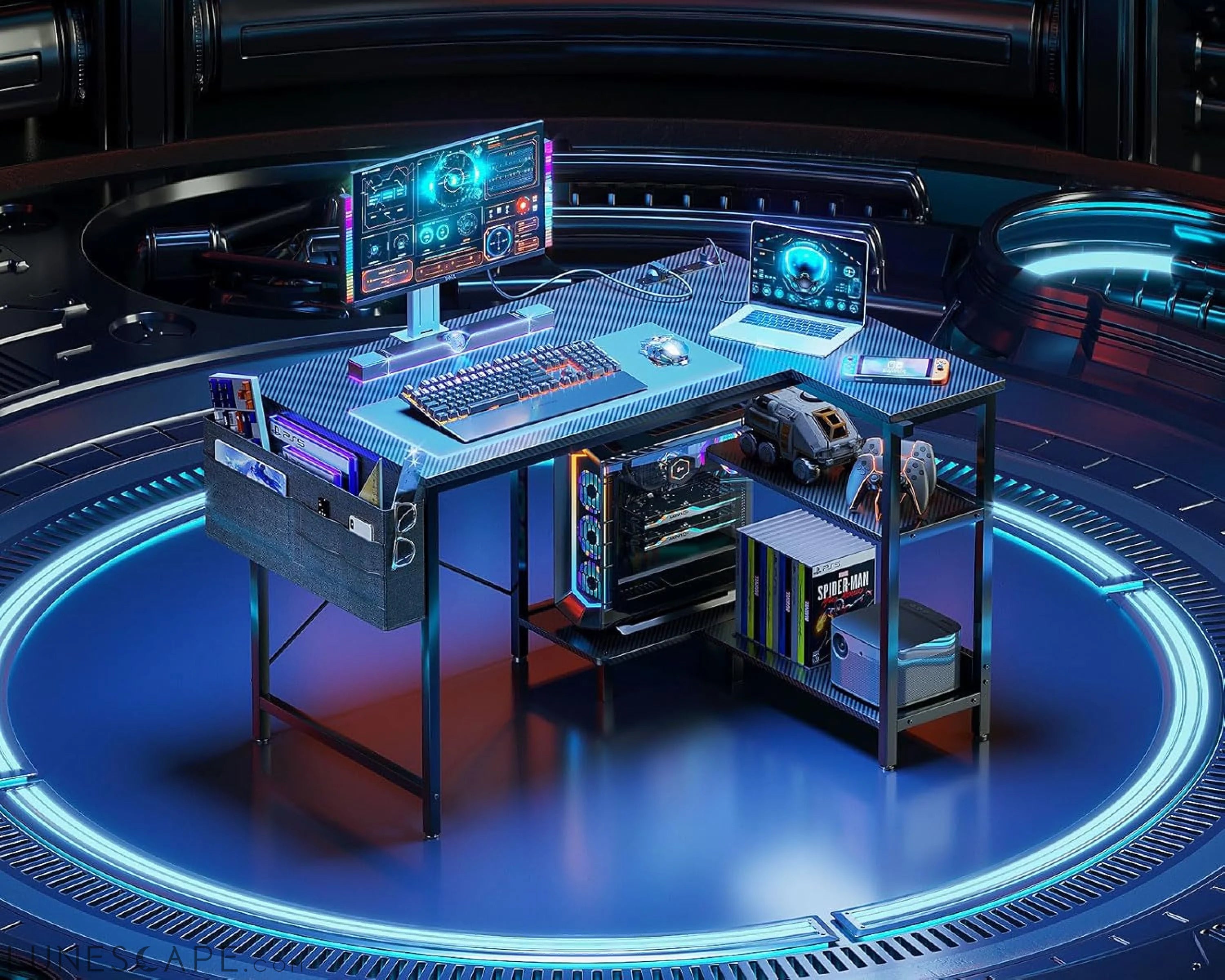 40 Inch Small L Shaped Gaming Computer Desk with Power Outlets, Corner LUNESCAPE