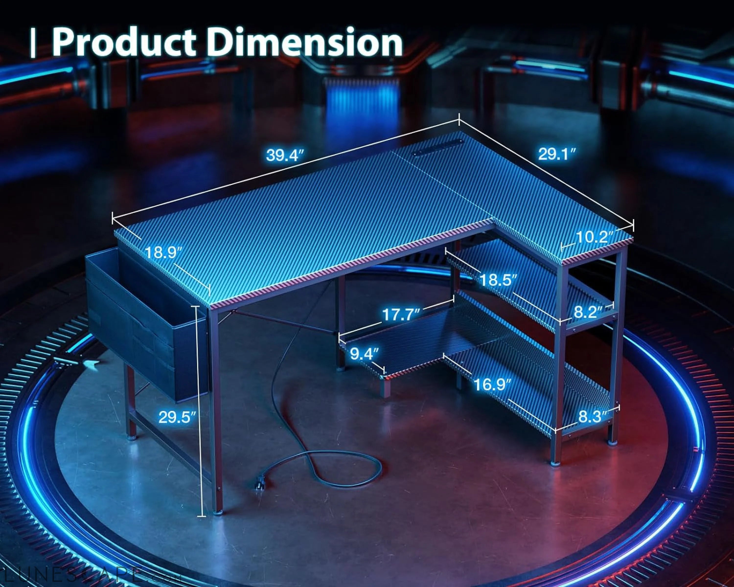 40 Inch Small L Shaped Gaming Computer Desk with Power Outlets, Corner LUNESCAPE