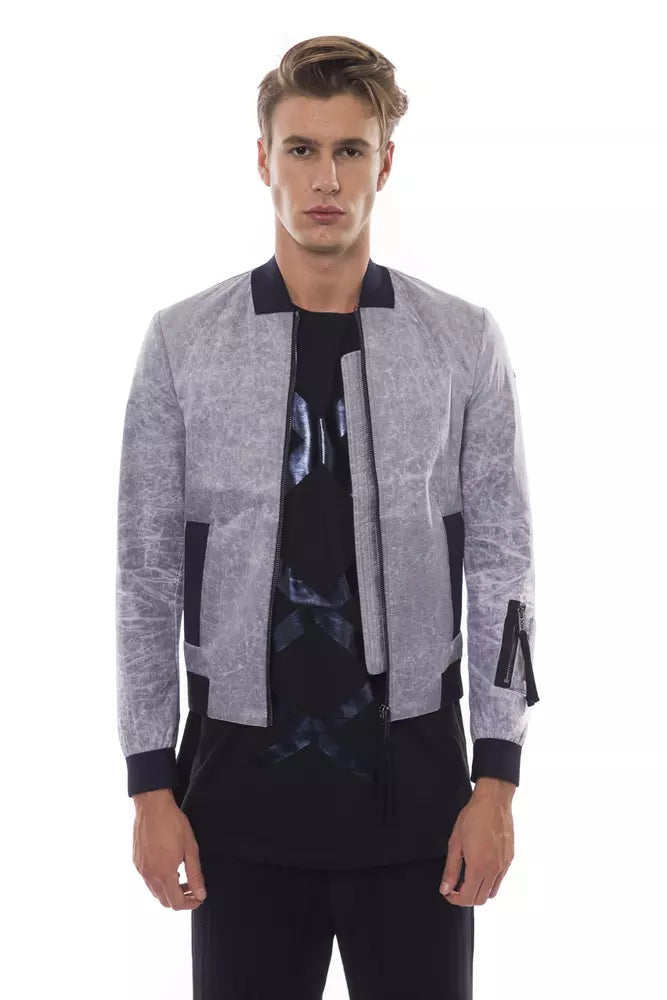 Nicolo Tonetto Gray Polyester Men Bomber Jacket LUNESCAPE