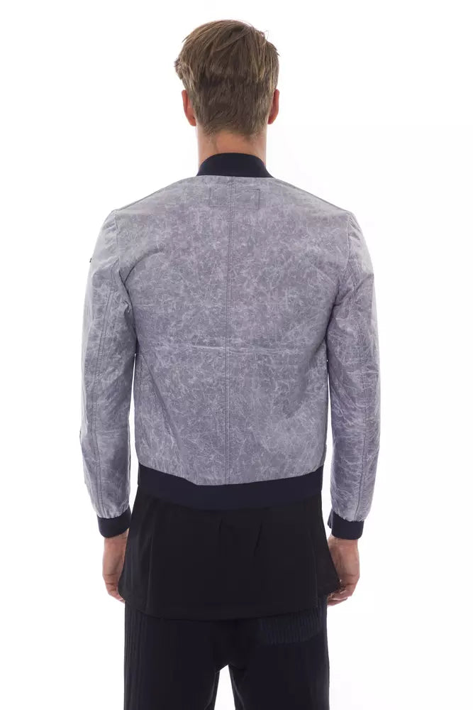 Nicolo Tonetto Gray Polyester Men Bomber Jacket LUNESCAPE