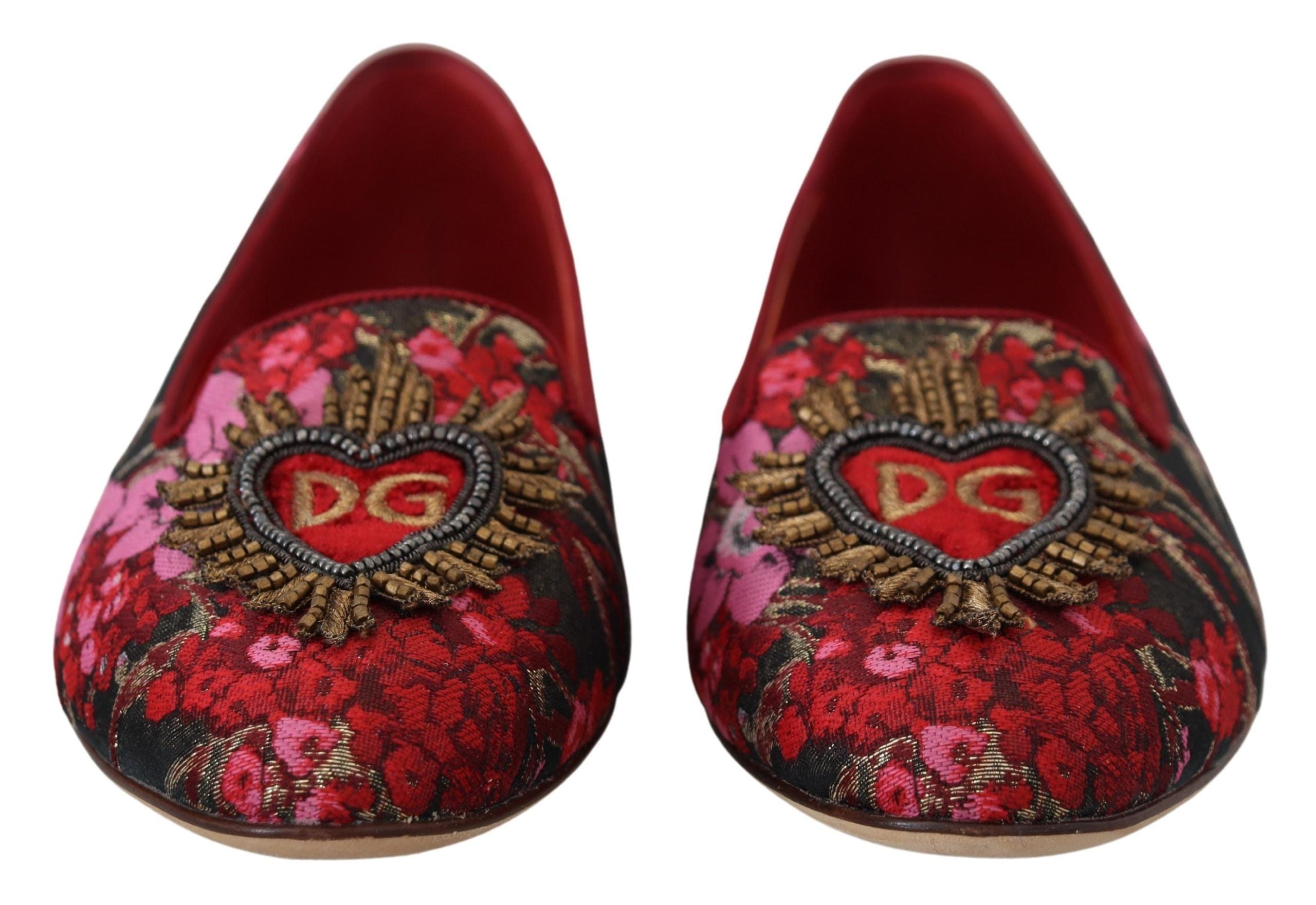 Dolce & Gabbana Multicolor Leather and Fabric Flats with Sacred Heart Patch LUNESCAPE