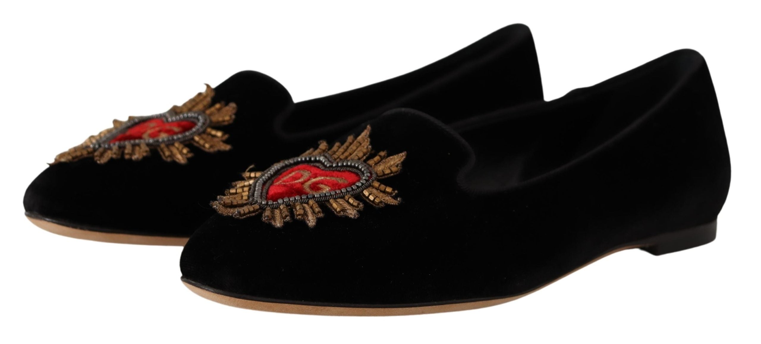 Dolce & Gabbana Black DG Sacred Heart Patch Slip On Flat Shoes LUNESCAPE