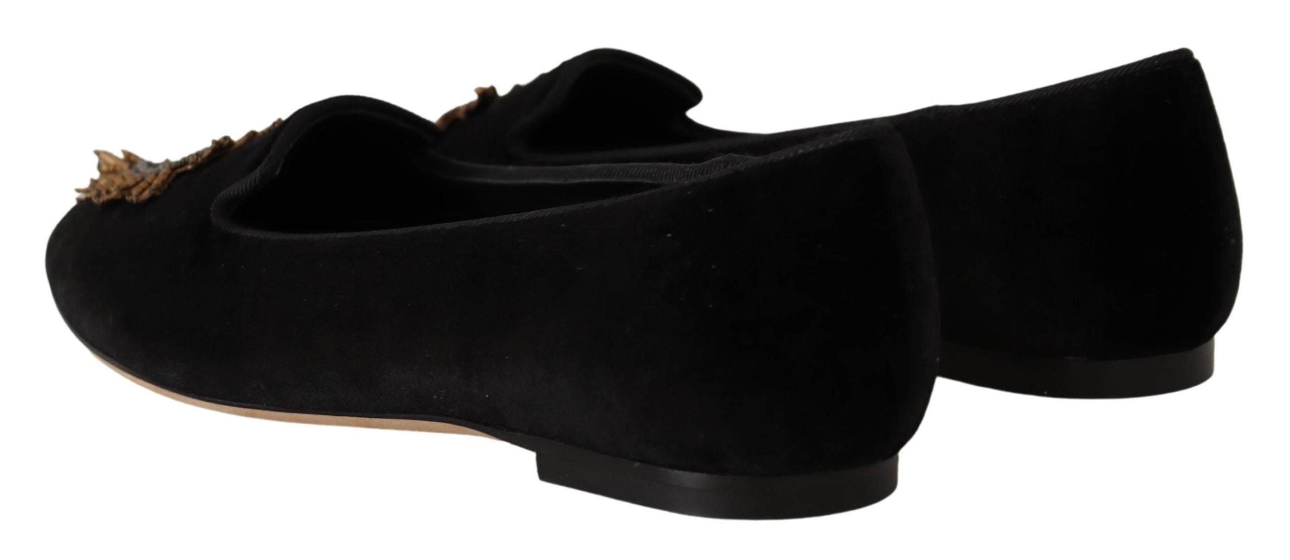 Dolce & Gabbana Black DG Sacred Heart Patch Slip On Flat Shoes LUNESCAPE